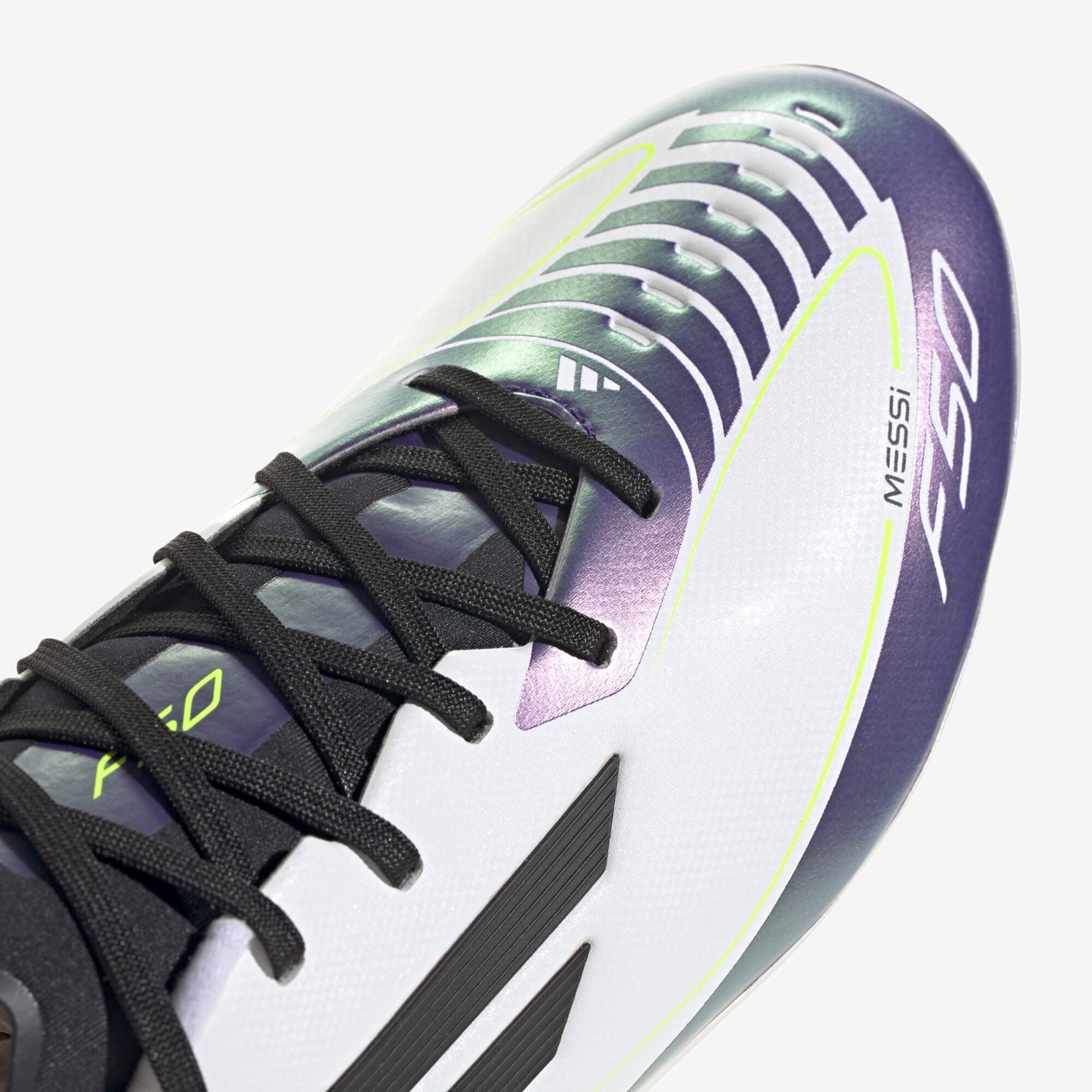 adidas Messi F50 League FG/MG Low-Top Soccer Cleats - Cloud White / Core Black / Purple