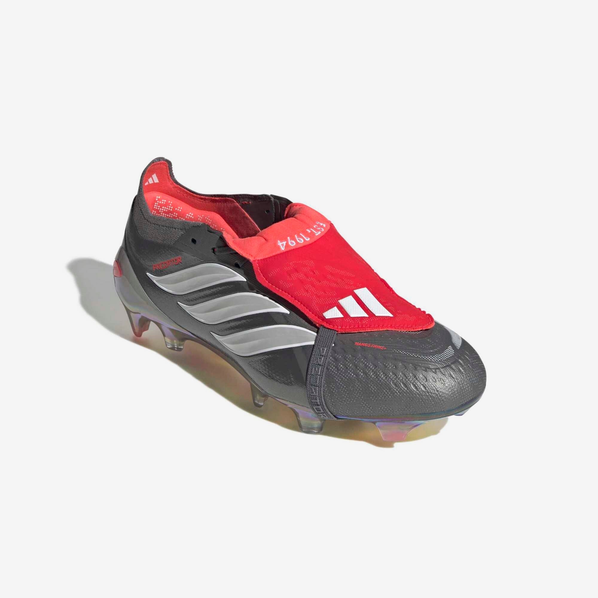adidas Predator Elite Fold-Over Tongue Firm-Ground Low-Top Soccer Cleats - Iron Metallic / Cloud White / Lucid Red