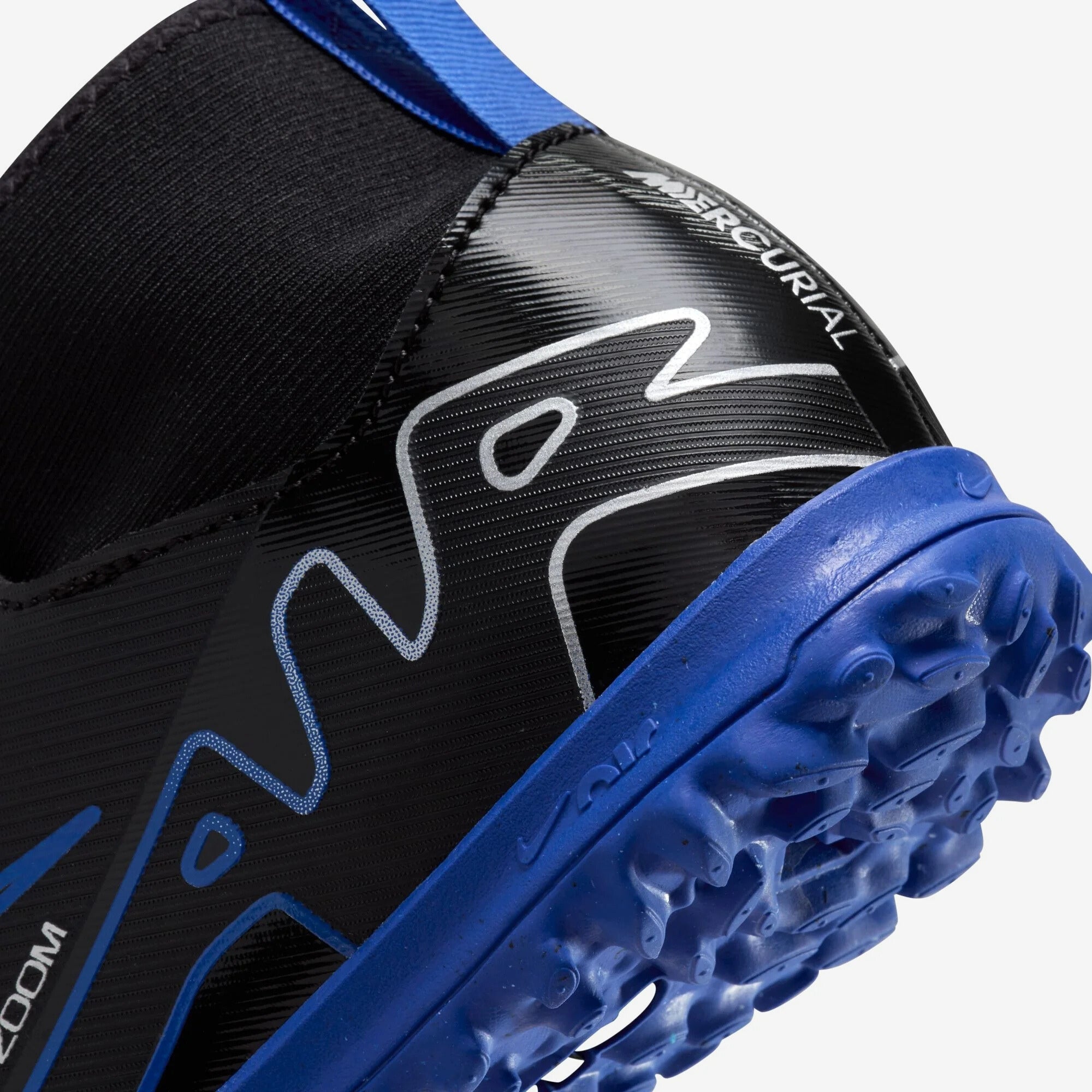 Nike Jr. Mercurial Superfly 9 Academy Big Kids' Turf High-Top Soccer Shoes - Black/Chrome-Hyper Royal