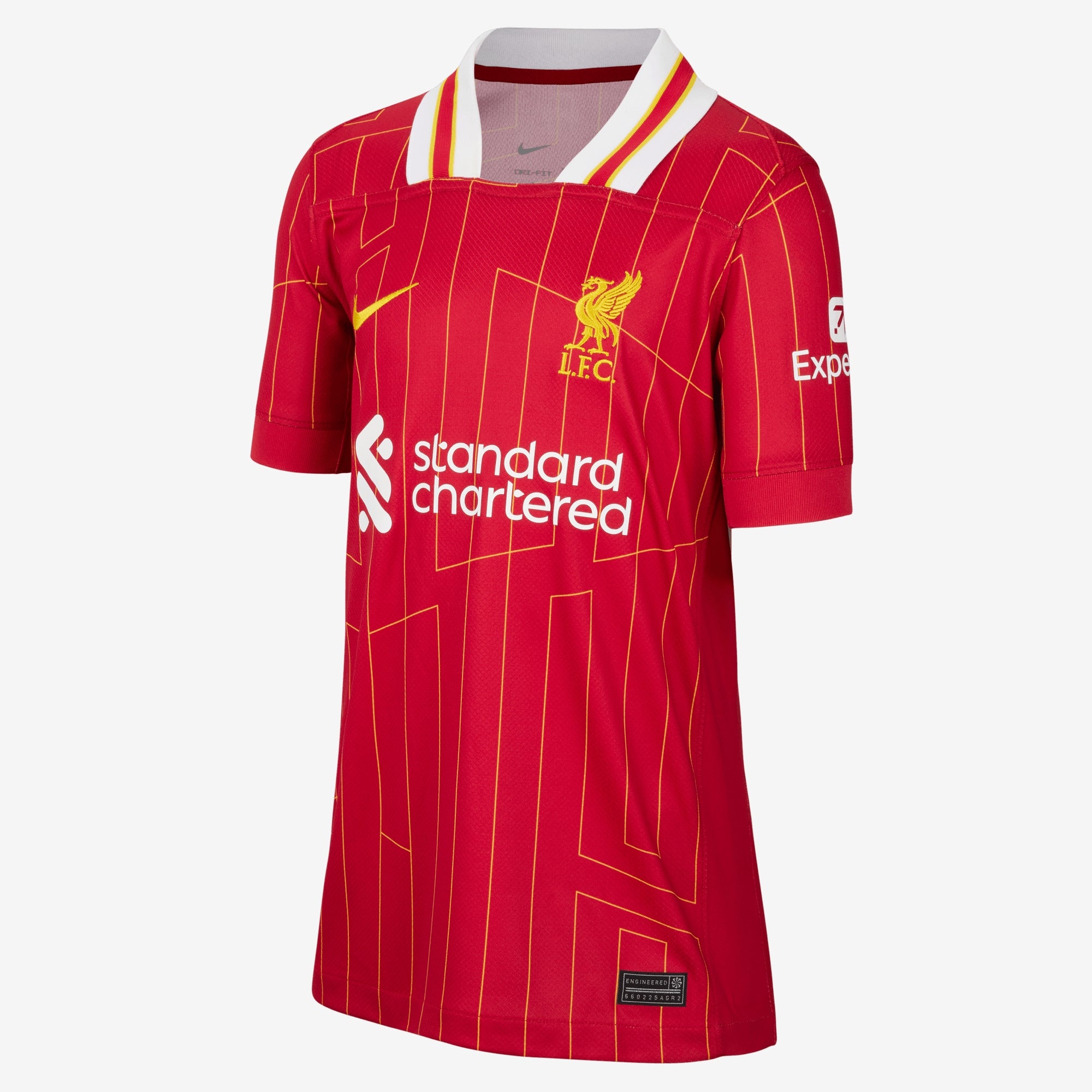 Nike Liverpool FC 2024/25 Stadium Home Big Kids' Dri-FIT Soccer Replica Jersey - Gym Red/White/Chrome Yellow