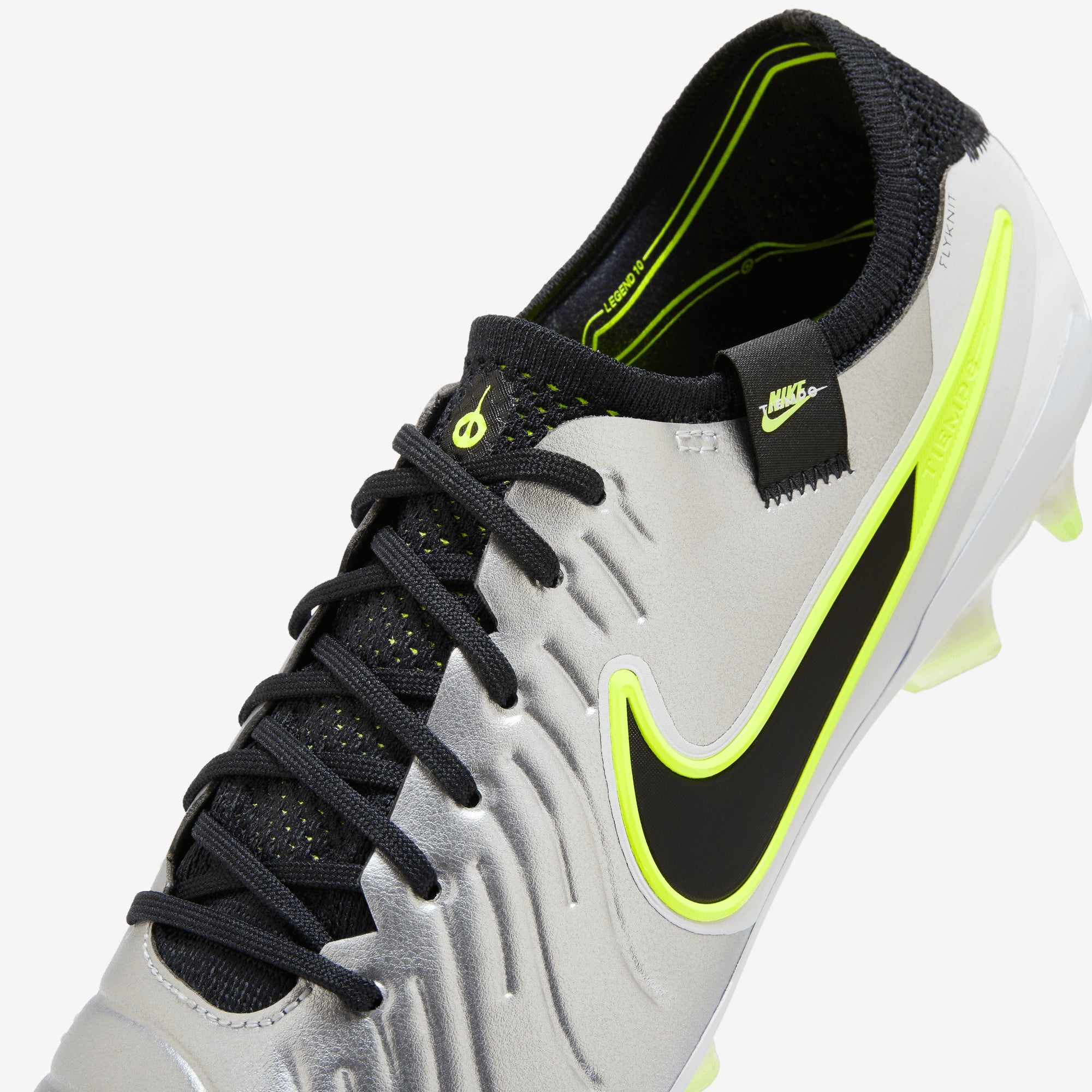 Nike Tiempo Legend 10 Elite FG Low-Top Soccer Cleats - Metallic Silver/Black-Volt