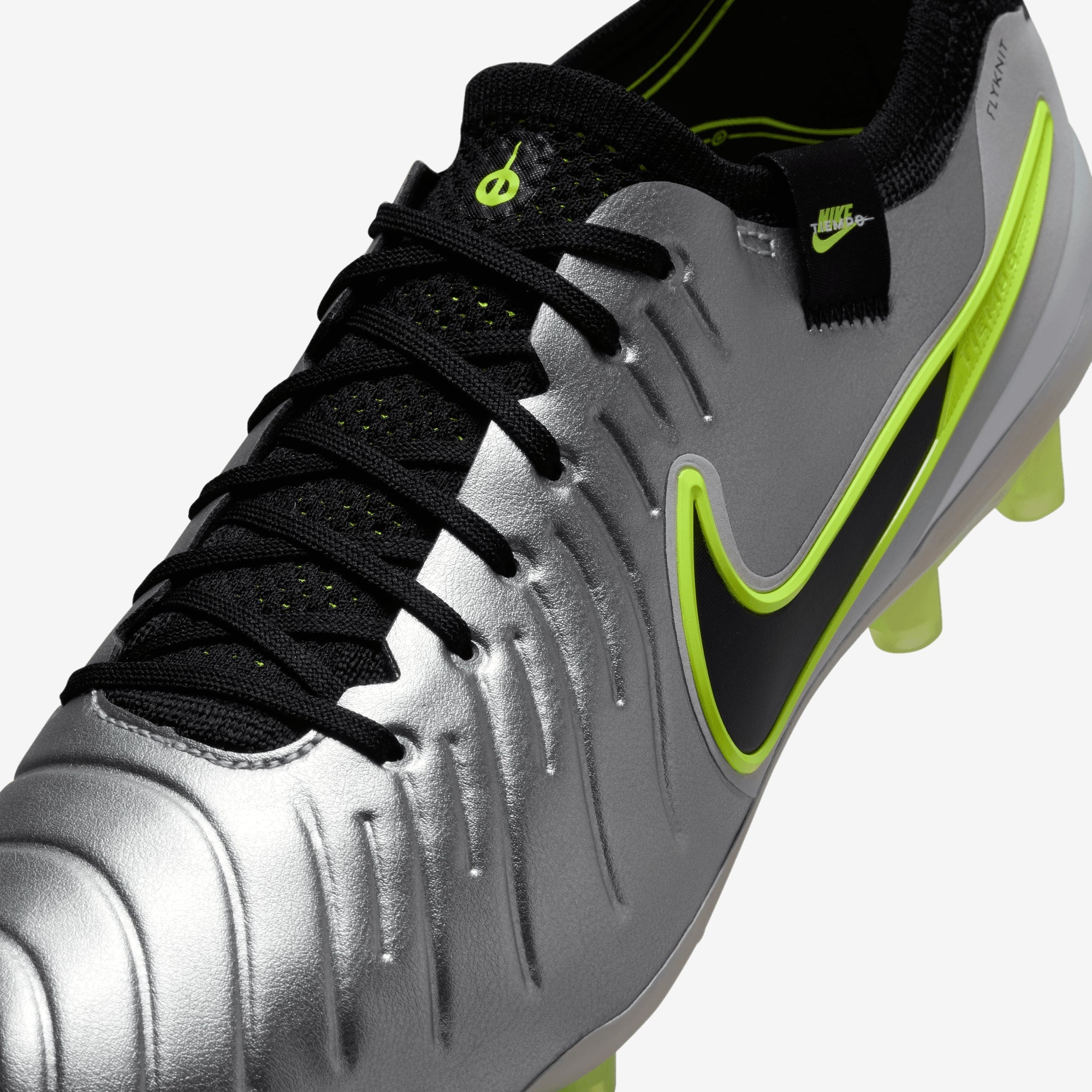 Nike Tiempo Legend 10 Elite AG Low-Top Soccer Cleats - Metallic Silver/Black-Volt