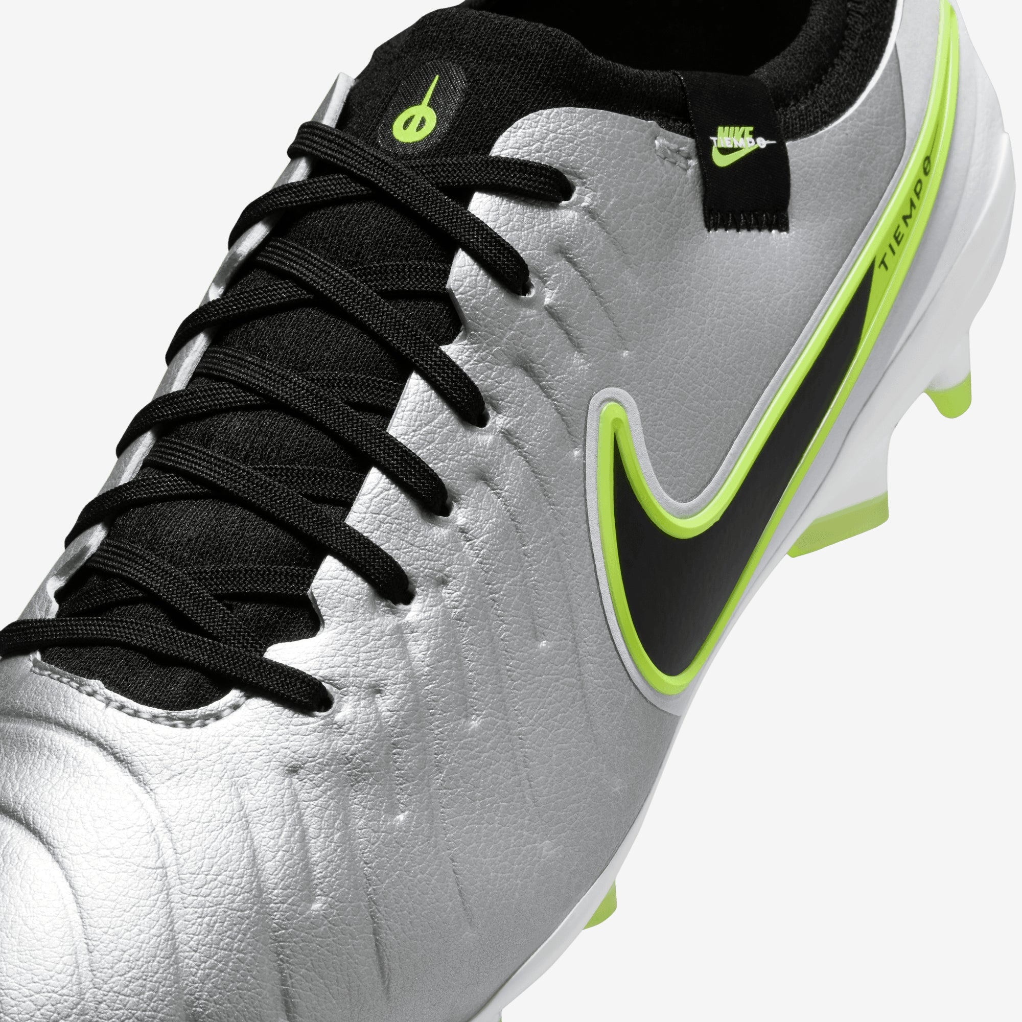 Nike Tiempo Legend 10 Pro FG Low-Top Soccer Cleats - Metallic Silver/Black-Volt