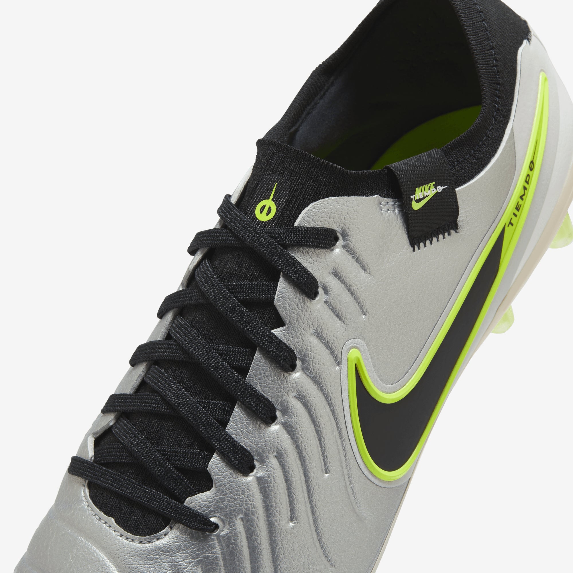 Nike Tiempo Legend 10 Pro AG Low-Top Soccer Cleats - Metallic Silver/Black-Volt