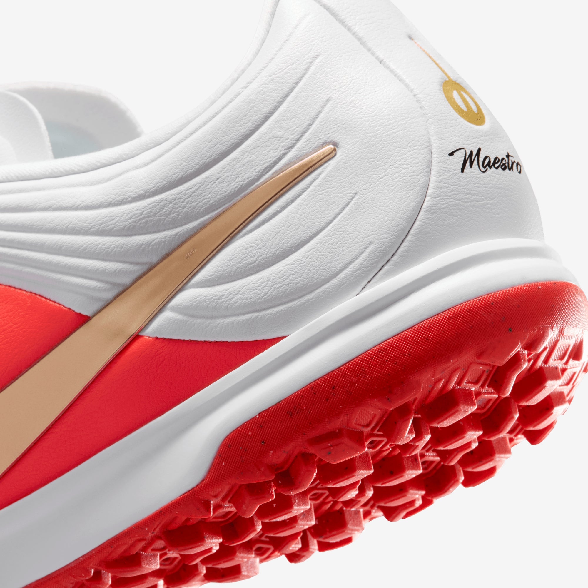 Nike Tiempo Maestro Academy Turf Low-Top Soccer Shoes - White/Blur-Bright Crimson