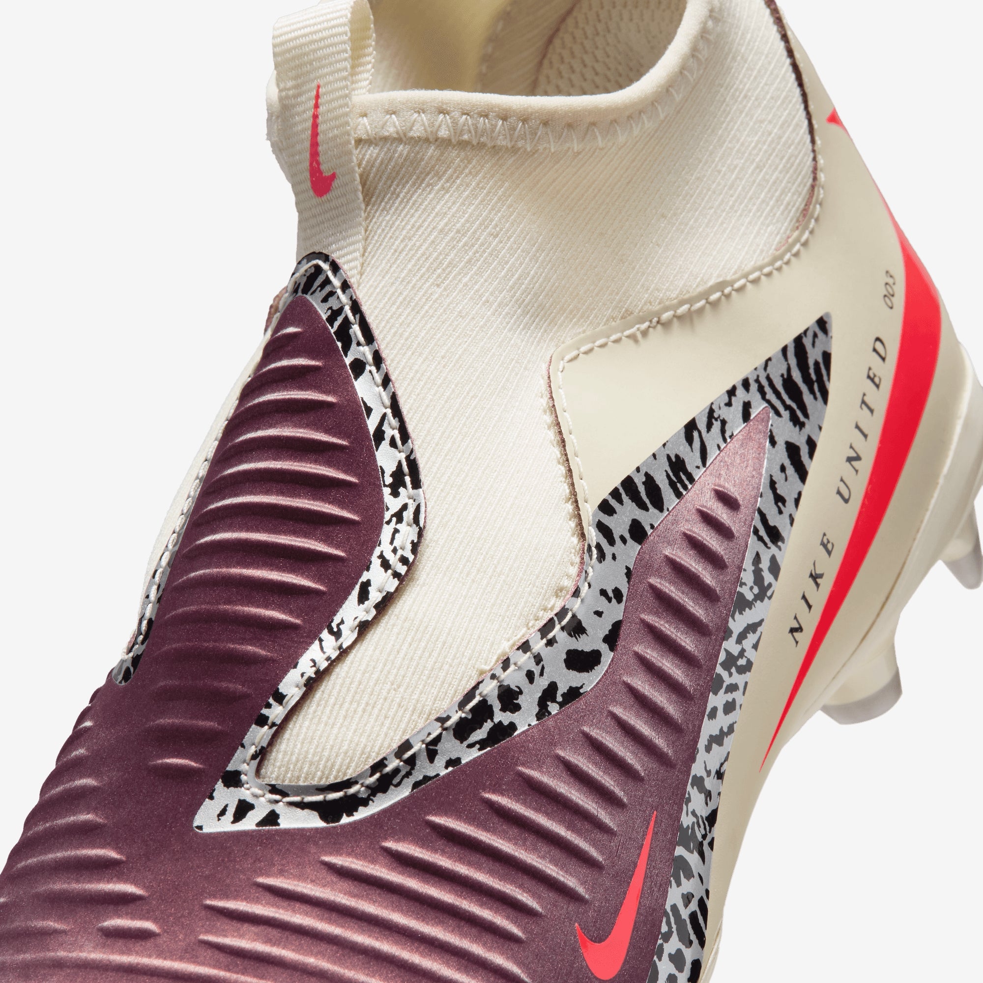Nike United Jr. Phantom 6 High Academy Big Kids' Multi-Ground Soccer Cleats - Burgundy Crush/University Red-Fossil