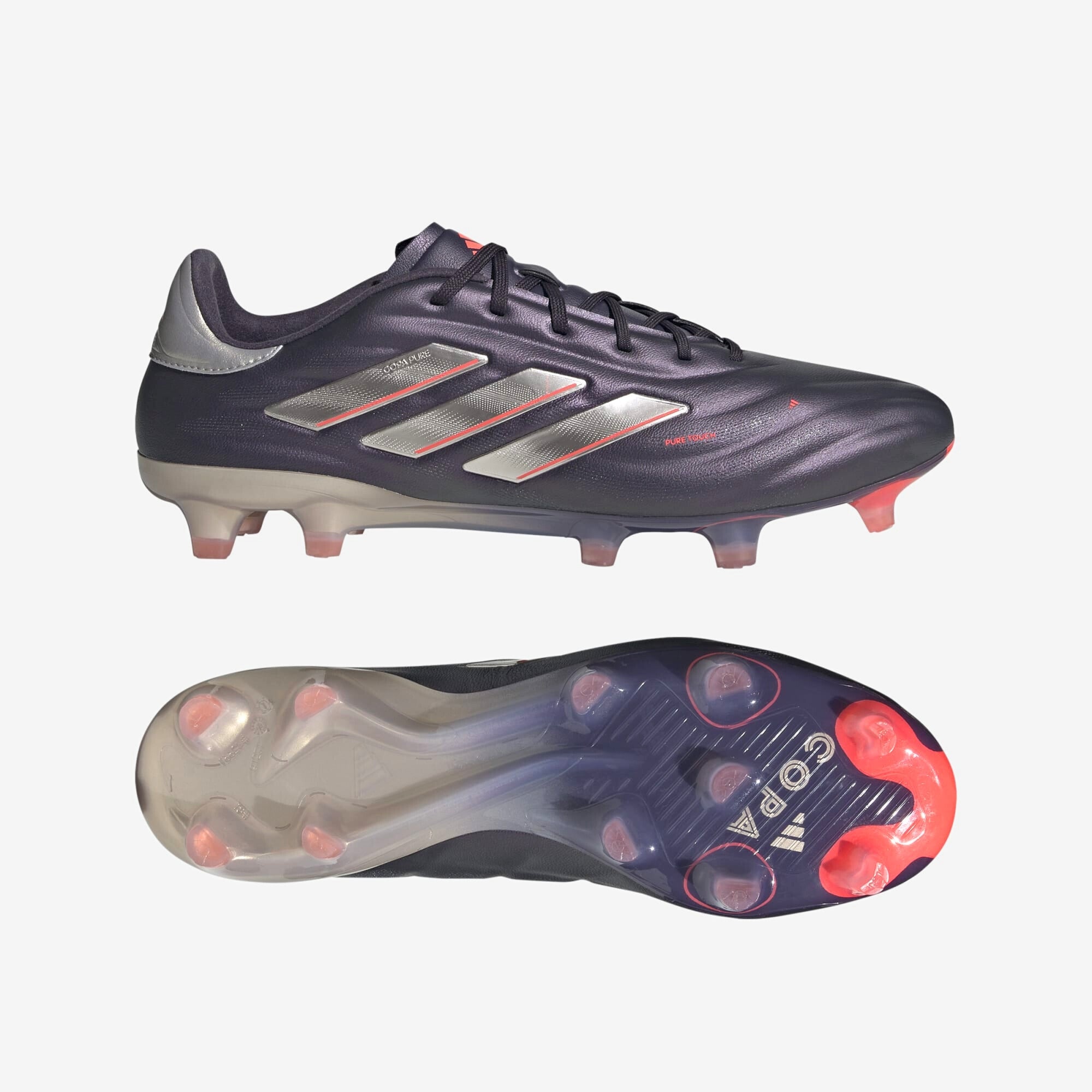 adidas Copa Pure 2 Elite FG Low-Top Soccer Cleats - Aurora Black / Platinum Metallic / Turbo