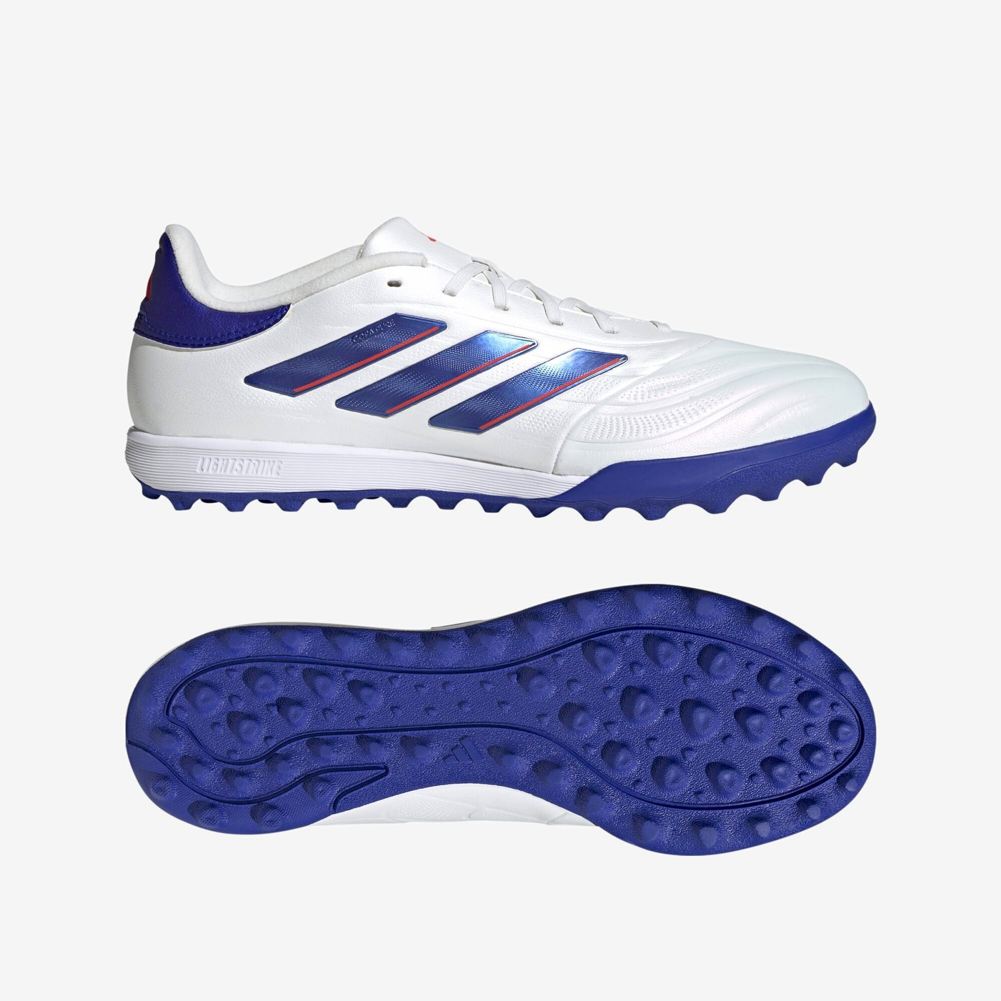 adidas Copa Pure 2 League TF Low-Top Soccer Shoes - Cloud White / Lucid Blue / Solar Red