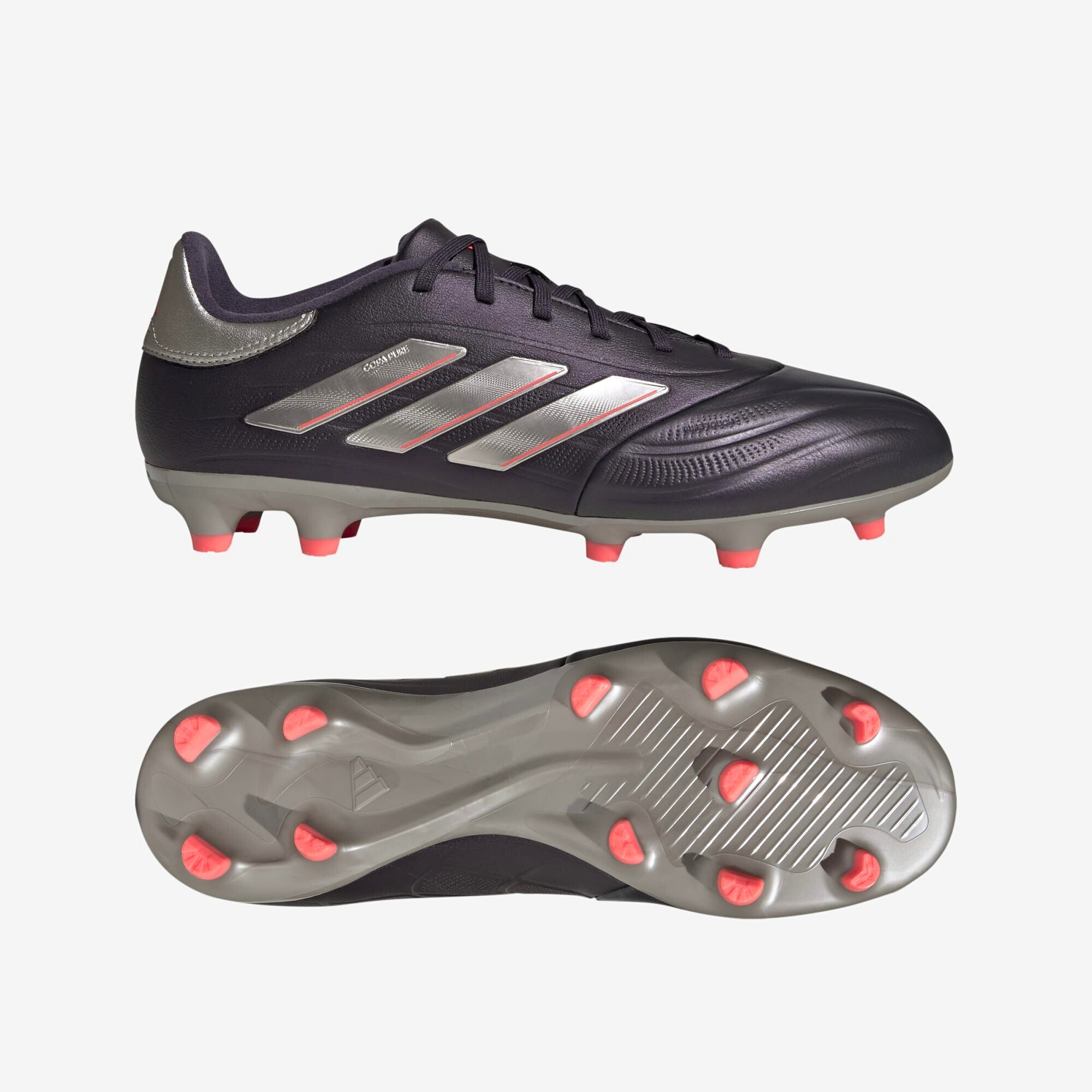 adidas Copa Pure 2 League FG Low-Top Soccer Cleats - Aurora Black / Platinum Metallic / Turbo