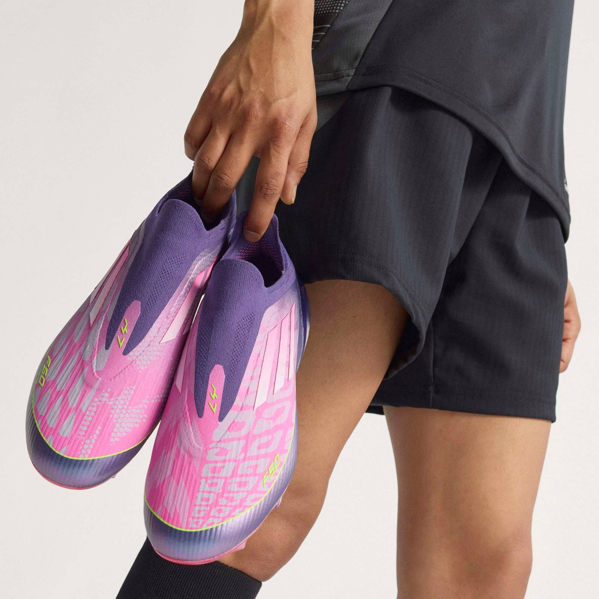 adidas F50 Elite LY Laceless Firm-Ground Low-Top Soccer Cleats - Purple / Cloud White / Lucid Lemon