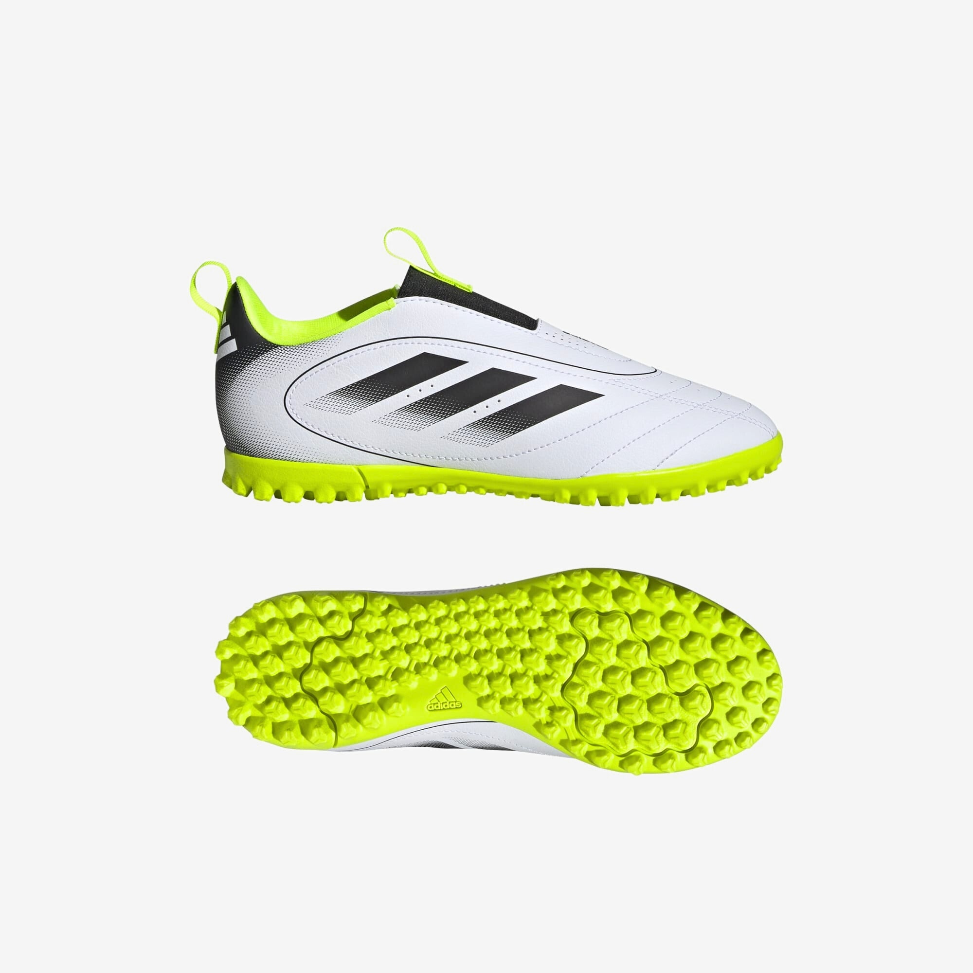 adidas Jr. Goletto IX Laceless Little/Big Kids' TF Low-Top Soccer Shoes - Cloud White / Core Black / Lucid Lemon