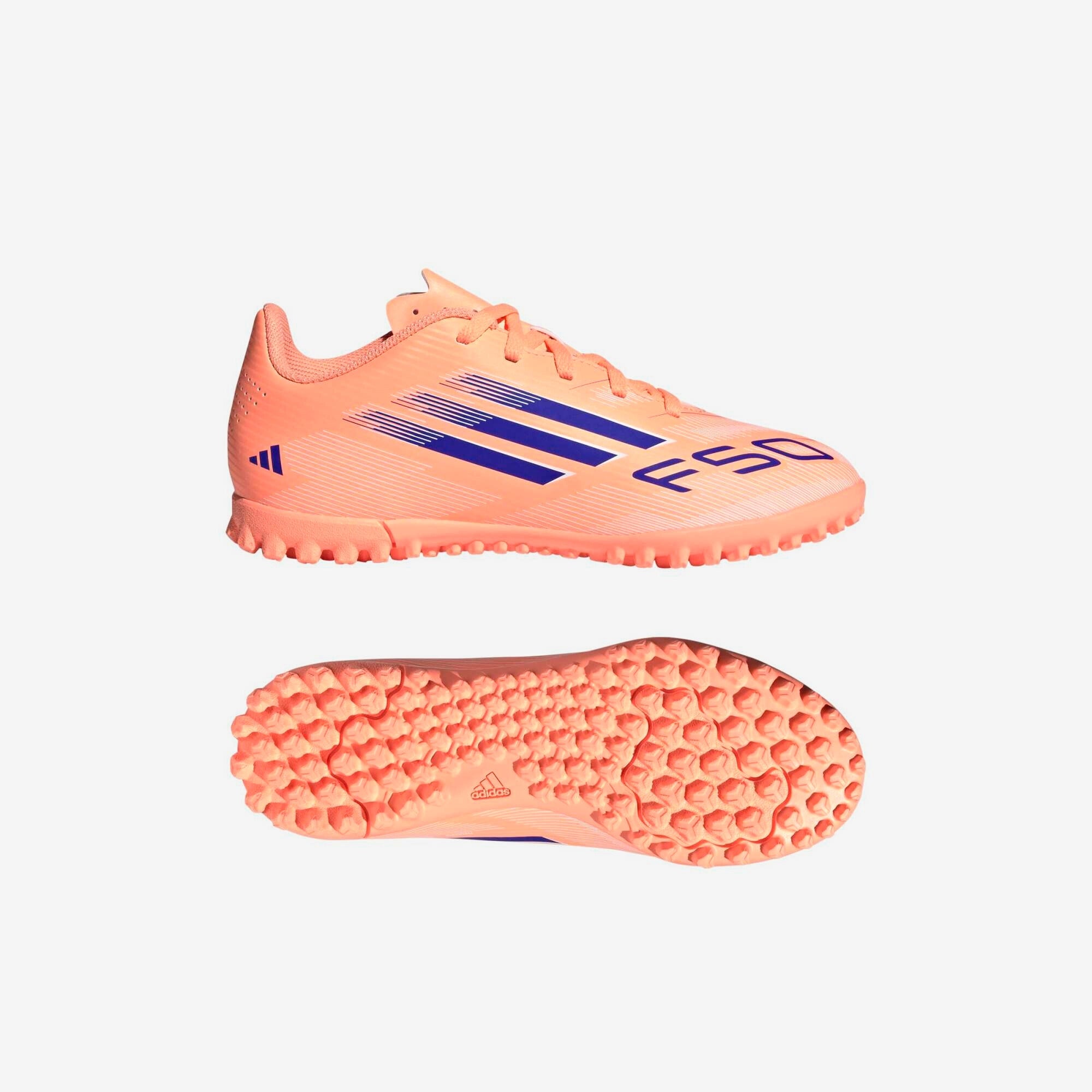 adidas Jr. F50 Club Big Kids' Turf Low-Top Soccer Shoes - Beam Orange / Lucid Blue / Cloud White