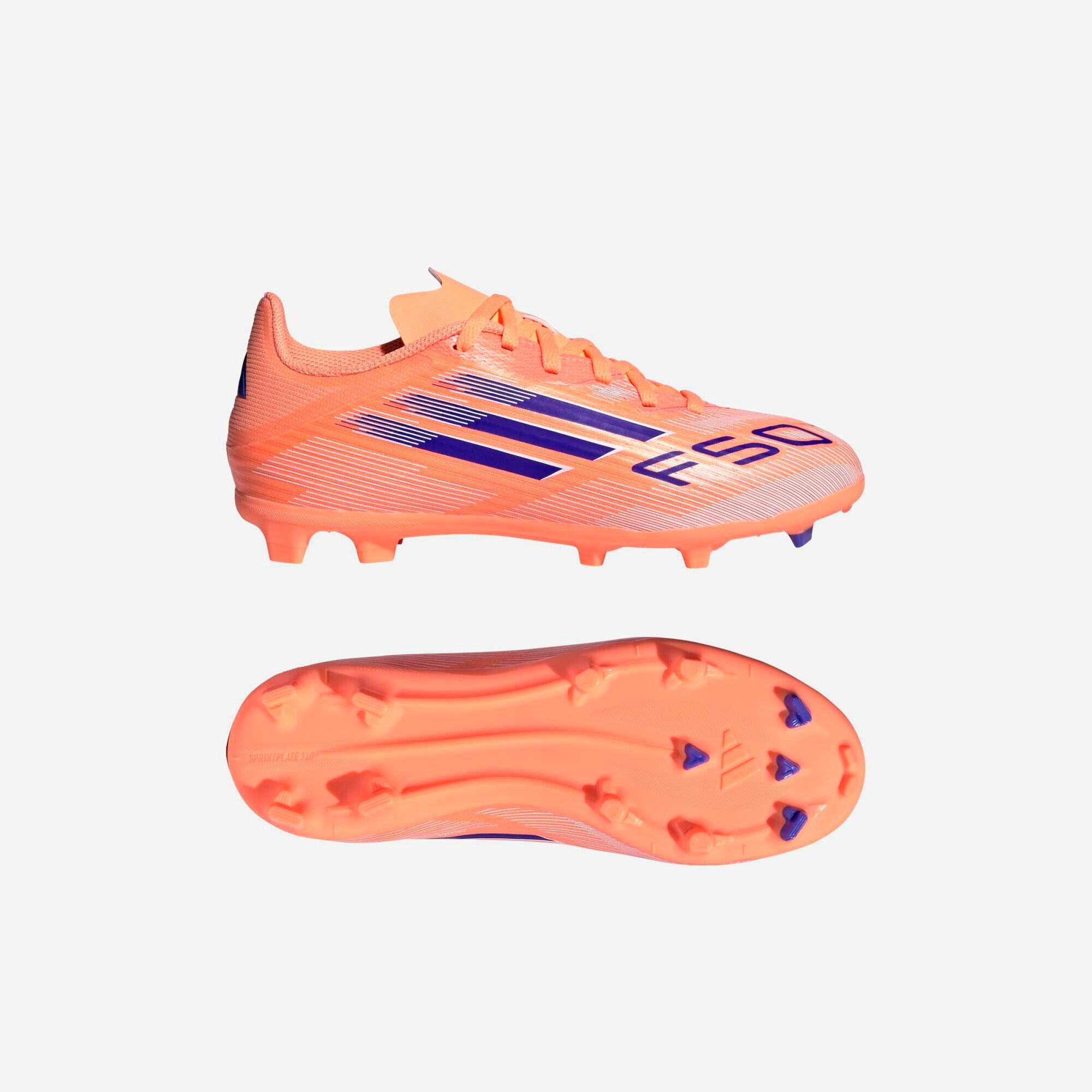 adidas Jr. F50 League Kids' Firm/Multi-Ground Low-Top Soccer Cleats - Beam Orange / Lucid Blue / Cloud White