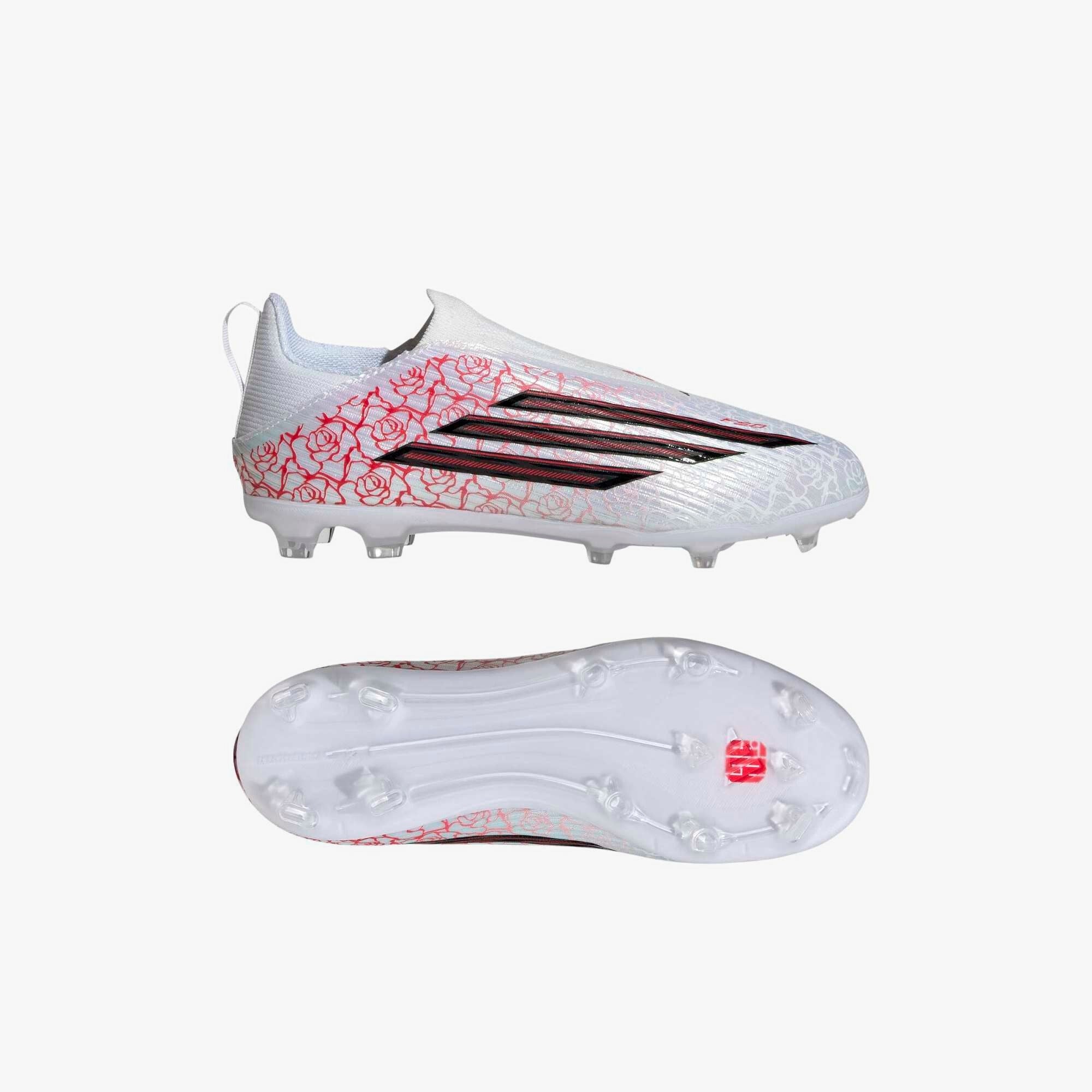 adidas Jr. F50 League Laceless LY Big Kids' Firm/Multi-Ground Low-Top Soccer Cleats - Cloud White / Core Black / Lucid Red