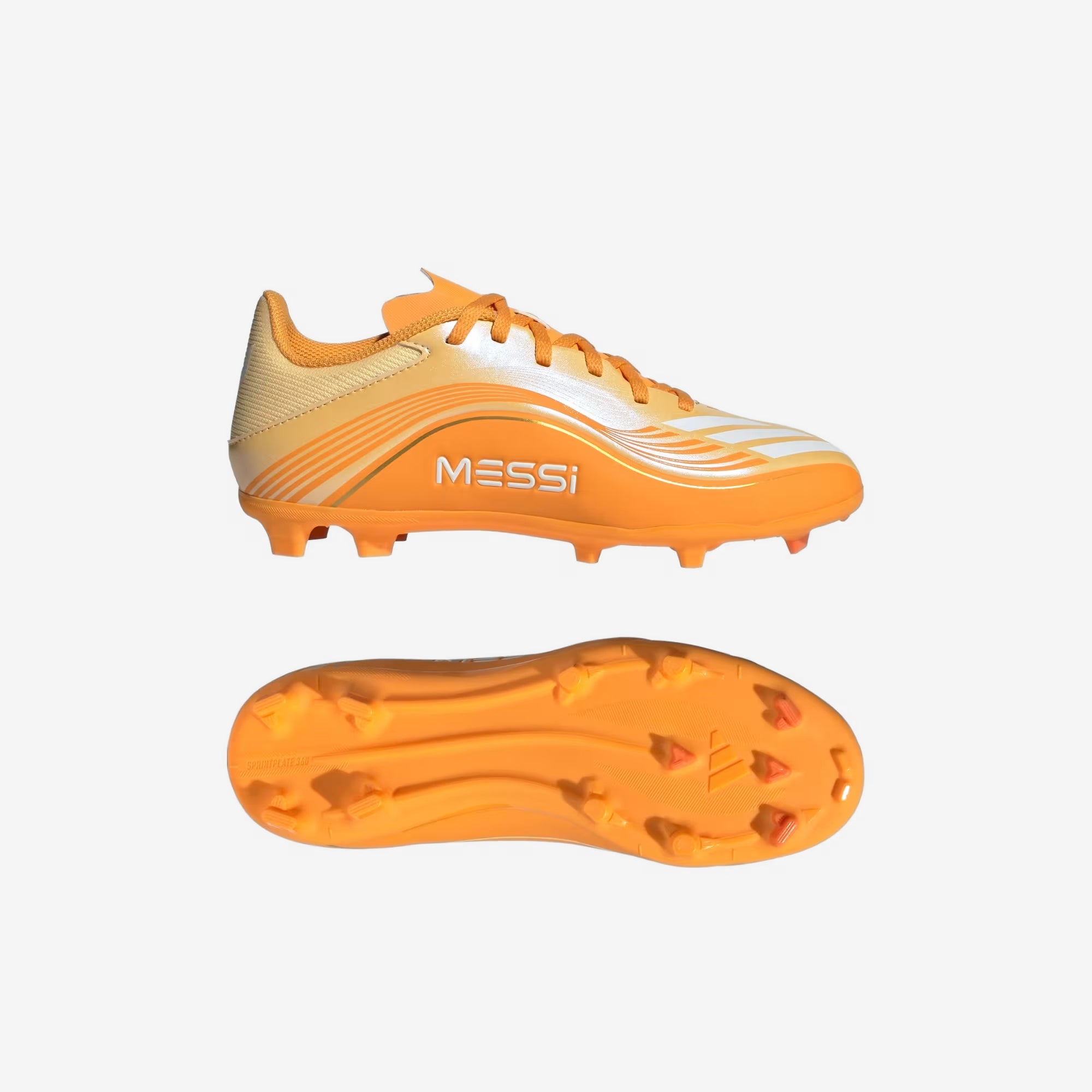 adidas Jr. F50 Messi League Big Kids' Firm/Multi-Ground Low-Top Soccer Cleats - Ice Tangerine / Gold Met. / Pure Tangerine