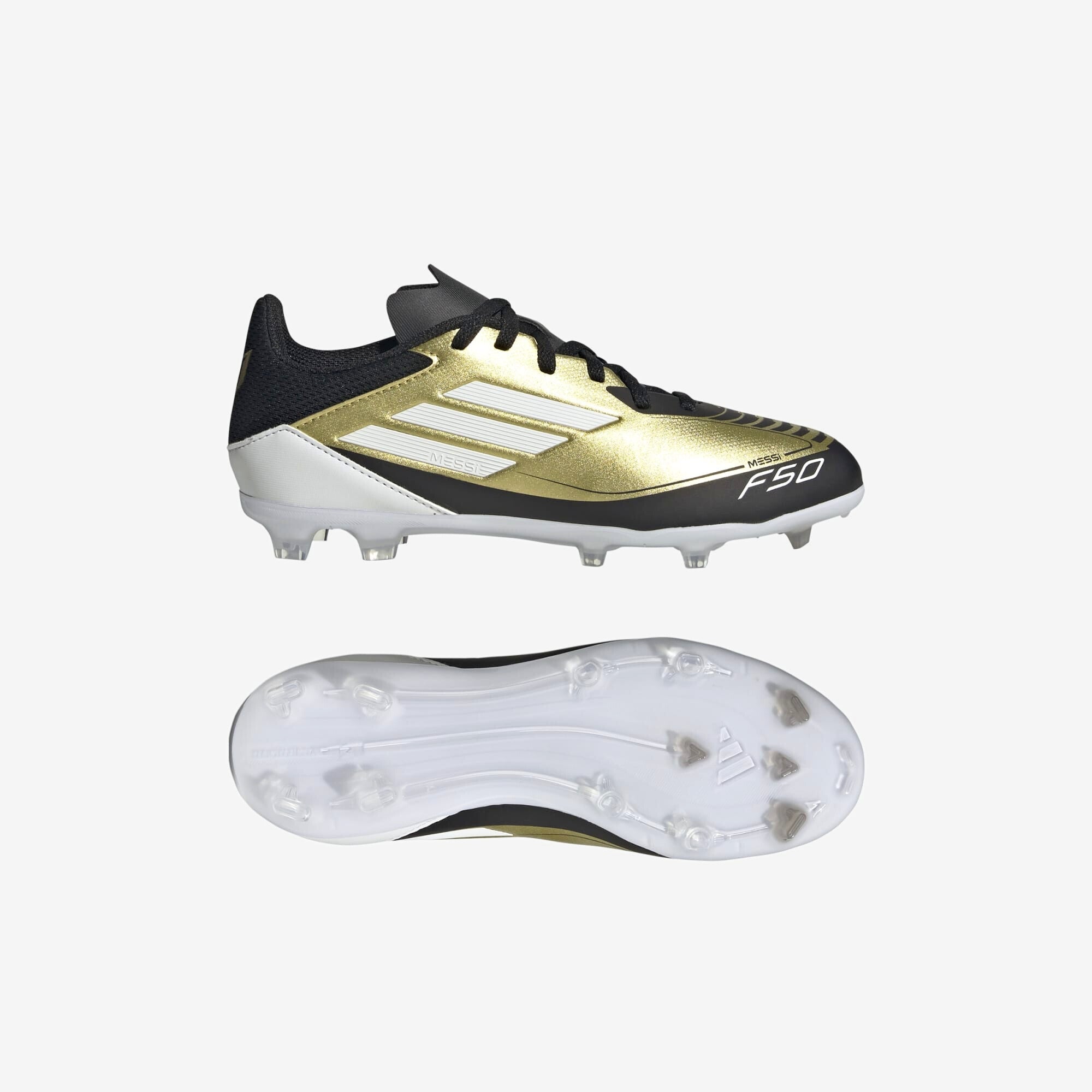 adidas Jr. Messi F50 League Little/Big Kids' FG/MG Low-Top Soccer Cleats - Gold Metallic / Cloud White / Core Black