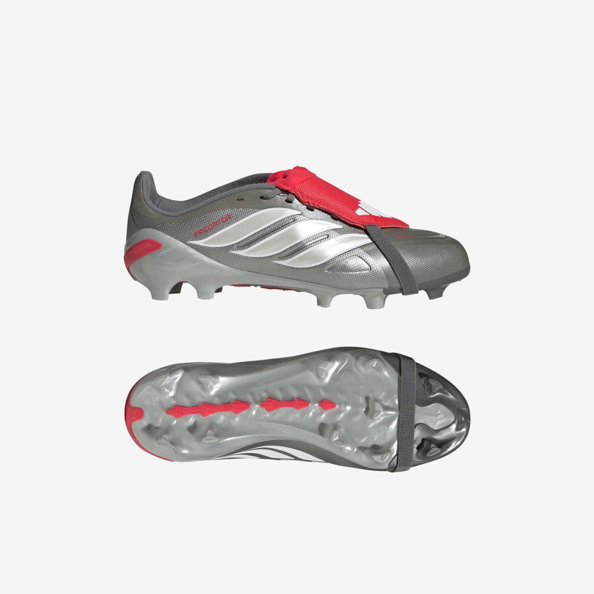 adidas Jr. Predator League Fold-Over Tongue Big Kids' Firm-Ground Low-Top Soccer Cleats - Iron Metallic / Zero Metalic / Lucid Red