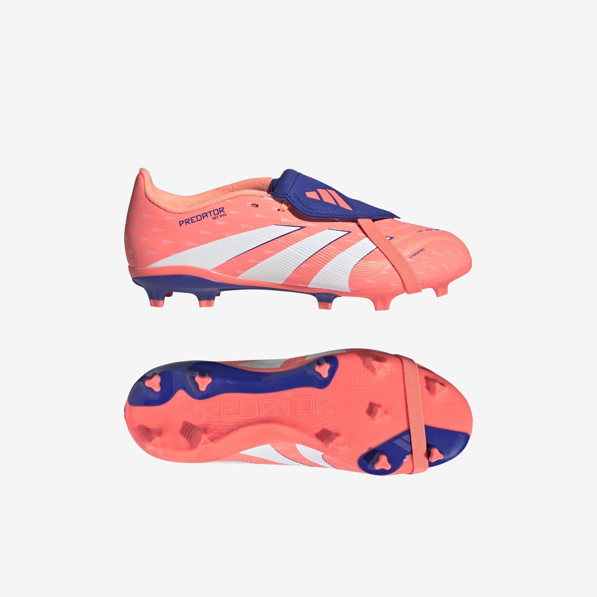 adidas Jr. Predator League Fold-Over Tongue Big Kids' Firm/Multi-Ground Low-Top Soccer Cleats - Signal Coral / Cloud White / Beam Orange