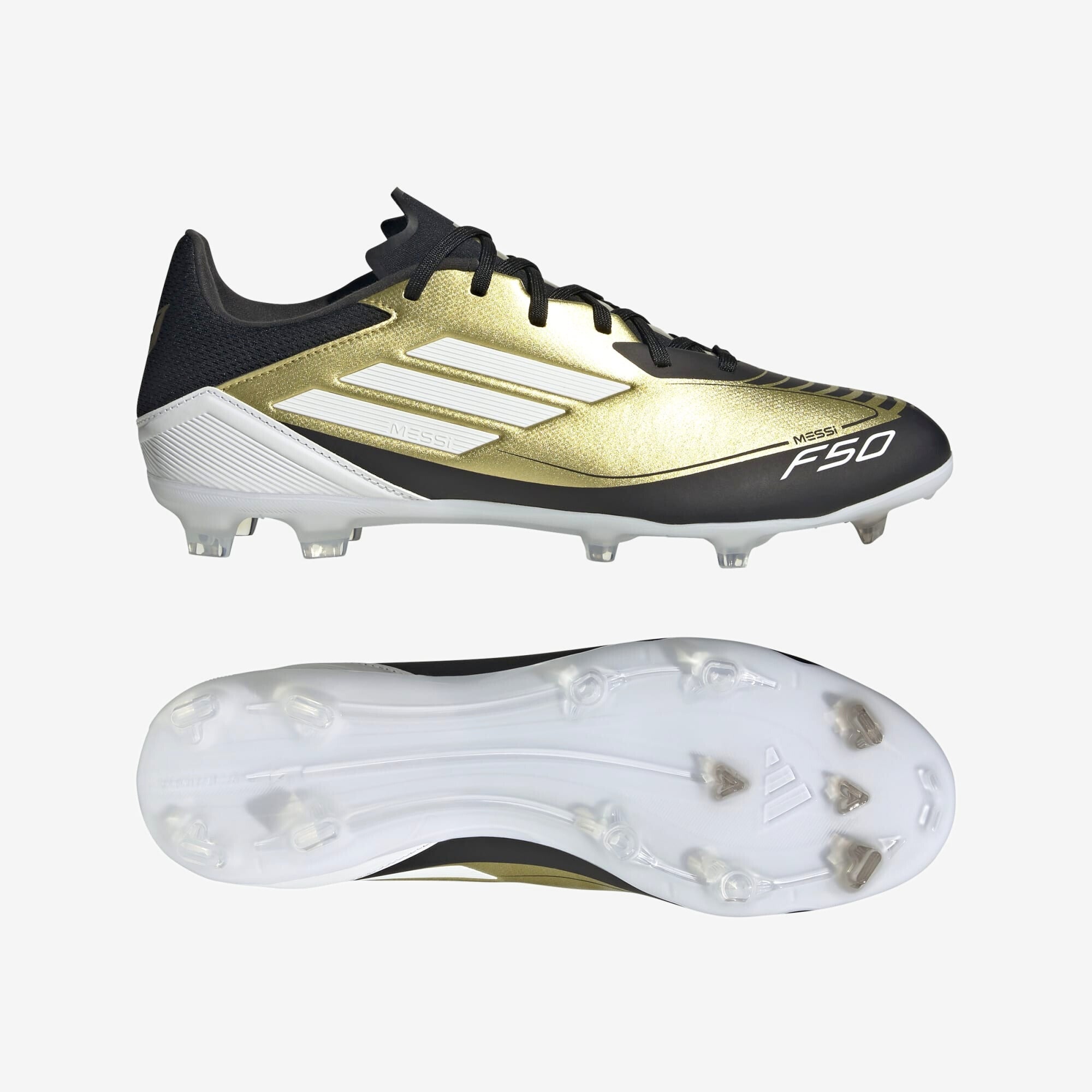 adidas Messi F50 League FG/MG Low-Top Soccer Cleats - Gold Metallic / Cloud White / Core Black