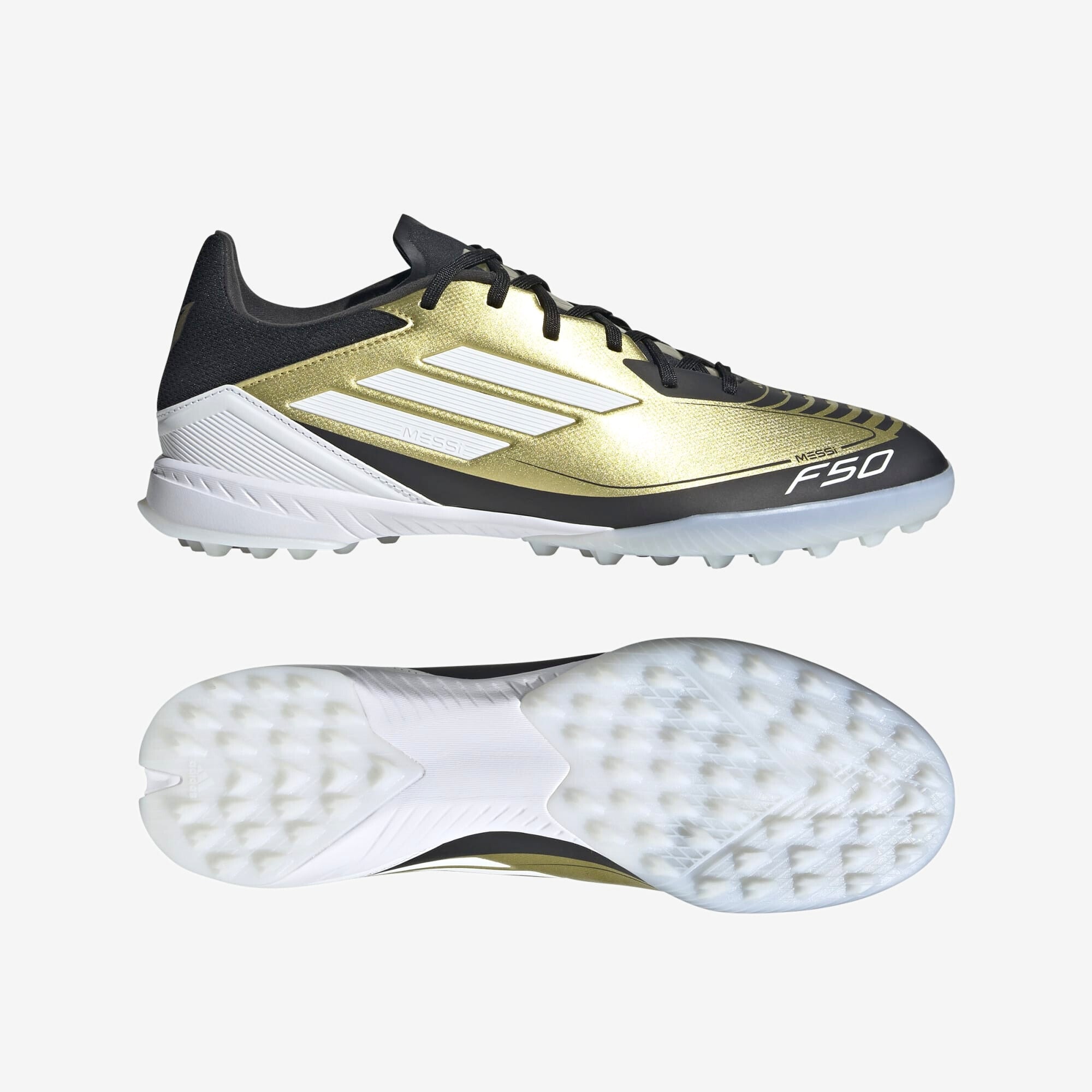 adidas Messi F50 League TF Low-Top Soccer Shoes - Gold Metallic / Cloud White / Core Black