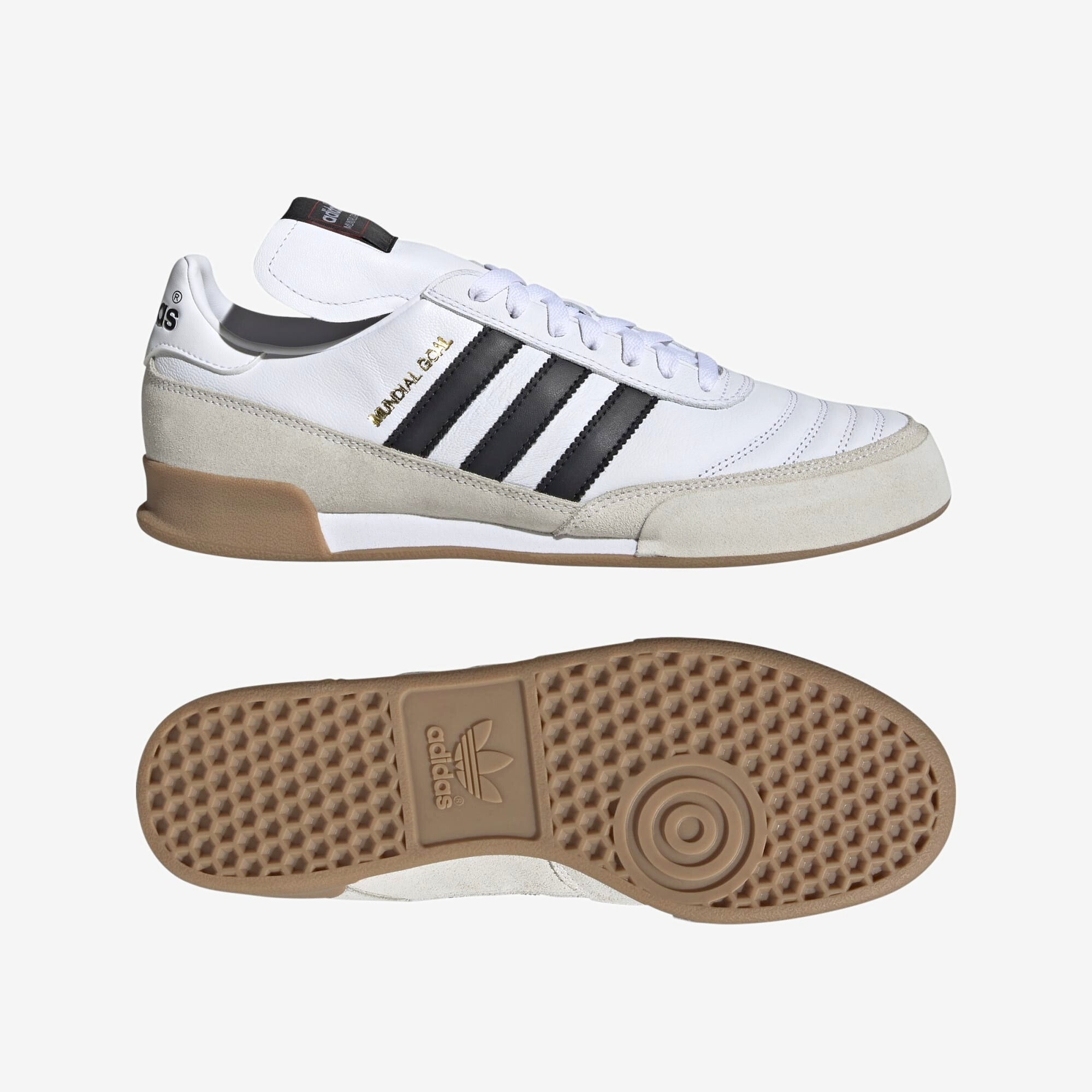 adidas Mundial Goal IC Low-Top Soccer Shoes - Cloud White / Core Black / Gold Metallic