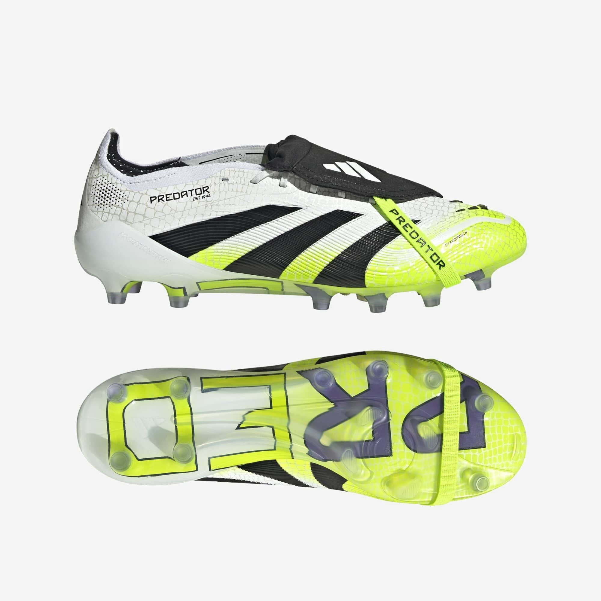 adidas Predator Elite Fold-Over Tongue Artificial-Grass Low-Top Soccer Cleats - Cloud White / Core Black / Lucid Lemon