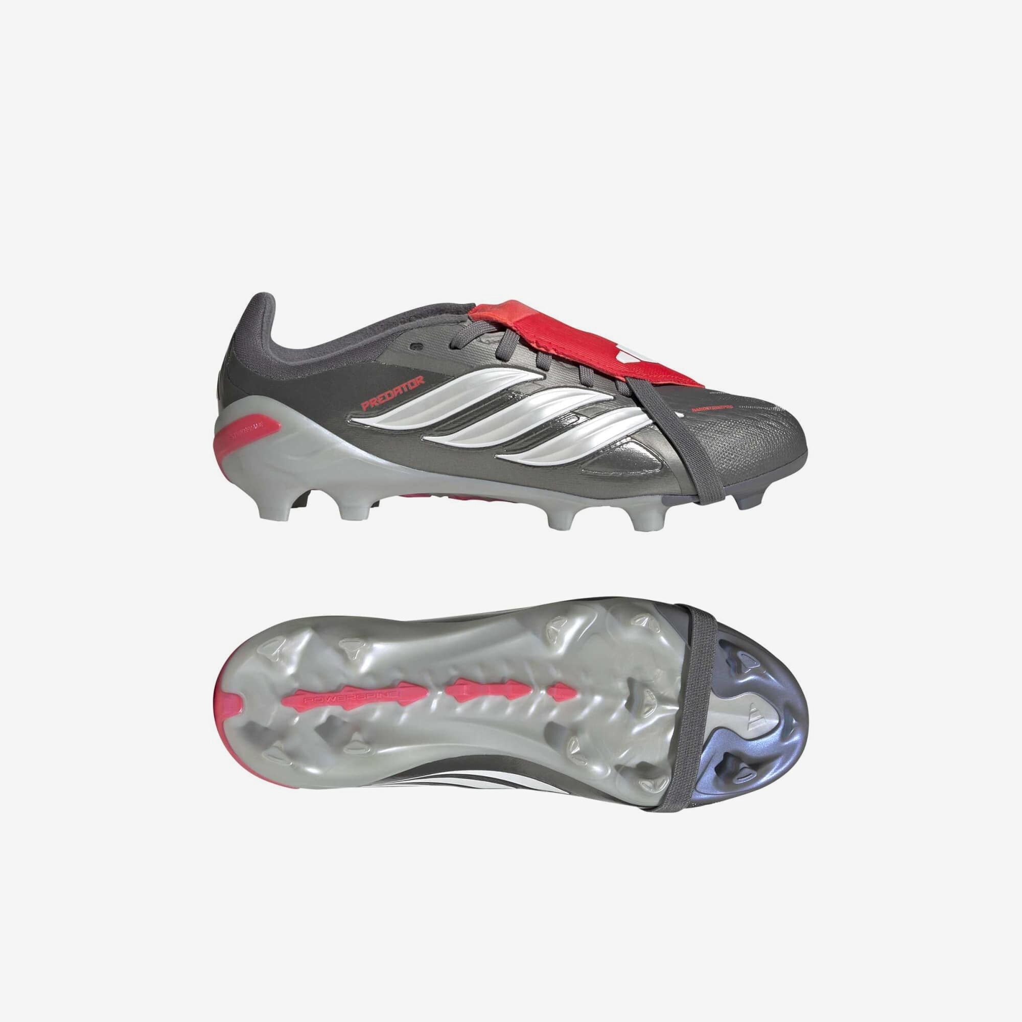 adidas Predator Elite Fold-Over Tongue Big Kids' Firm-Ground Low-Top Soccer Cleats - Iron Metallic / Zero Metalic / Lucid Red