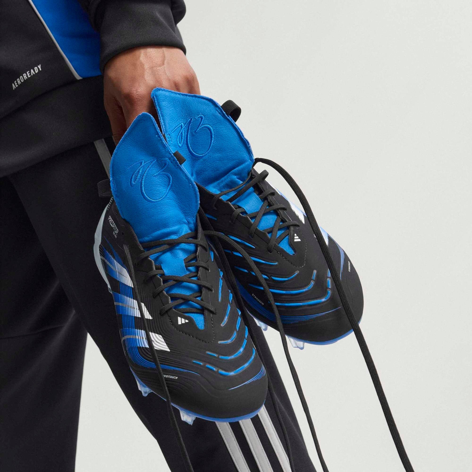 adidas Predator Elite JB Fold-Over Tongue Firm-Ground Low-Top Soccer Cleats - Core Black / Cloud White / Glow Blue
