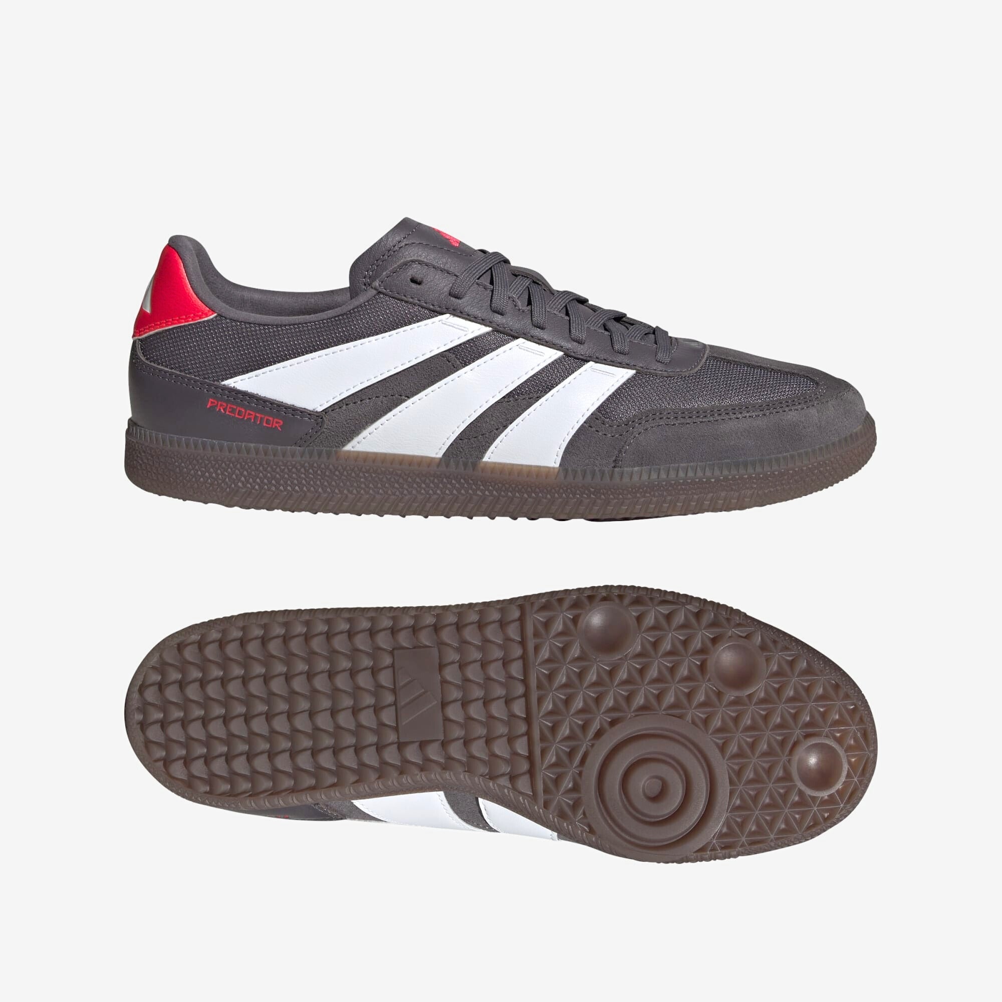 adidas Predator Freestyle IC Low-Top Soccer Shoes - Grey Strata / White / Lucid Red