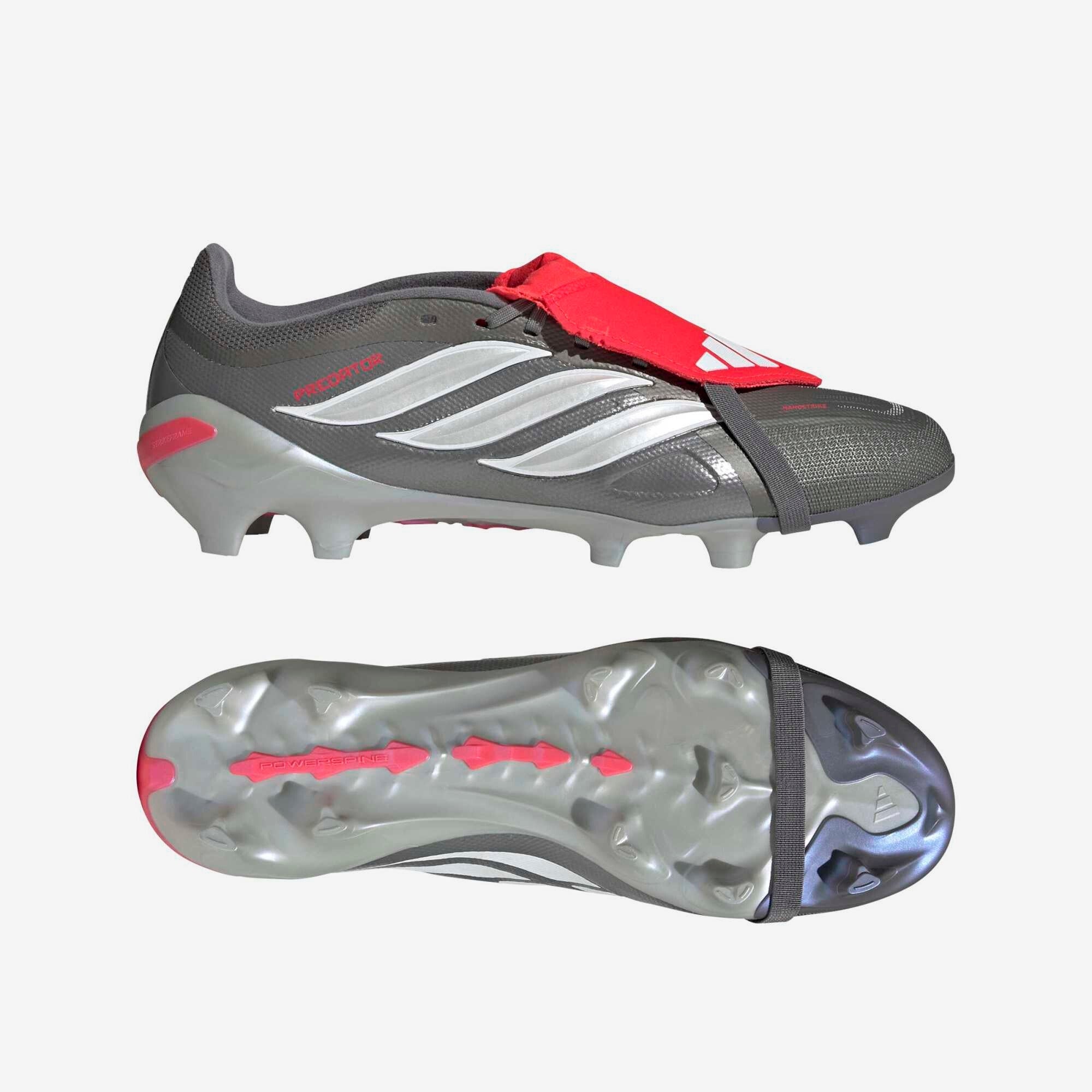 adidas Predator League Fold-Over Tongue Firm-Ground Low-Top Soccer Cleats - Iron Metallic / Zero Metalic / Lucid Red