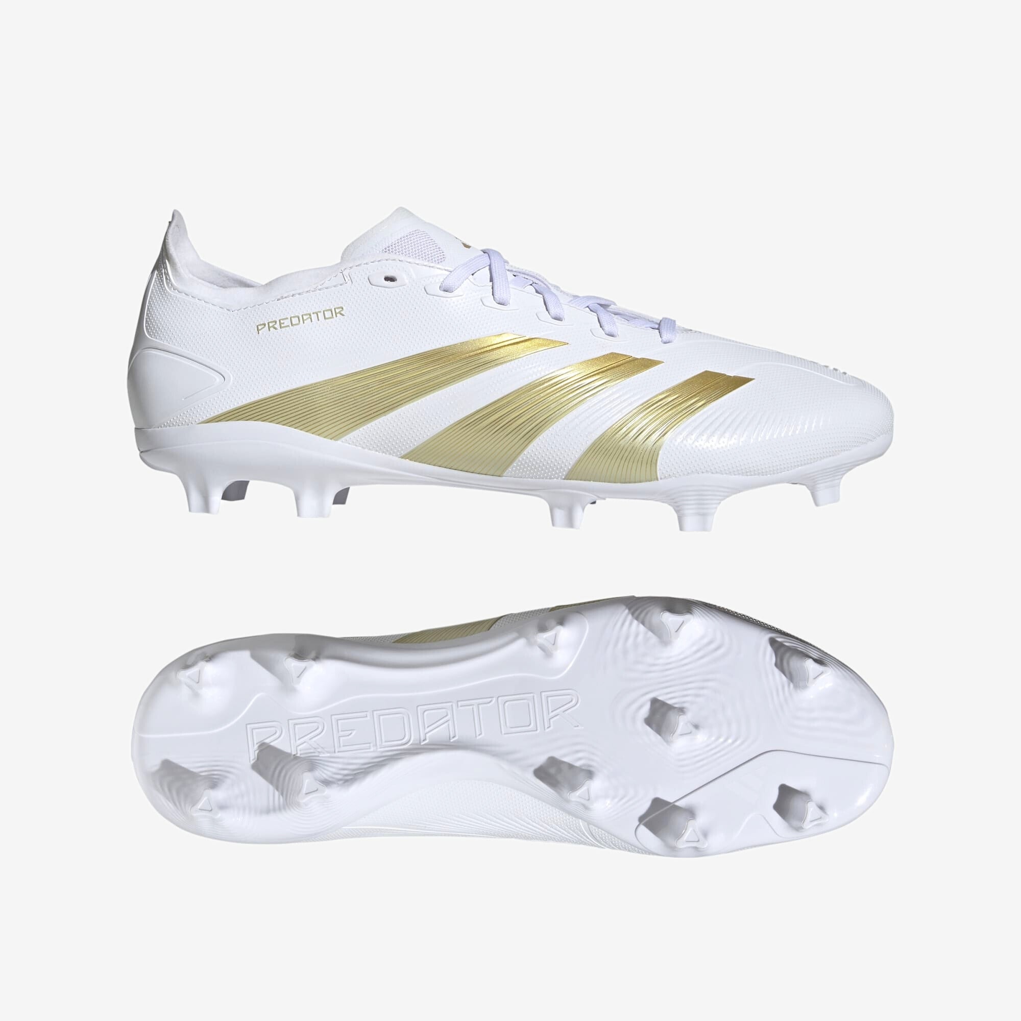 adidas Predator League FG Low-Top Soccer Cleats - Cloud White / Gold Metallic / Sandy Beige Met