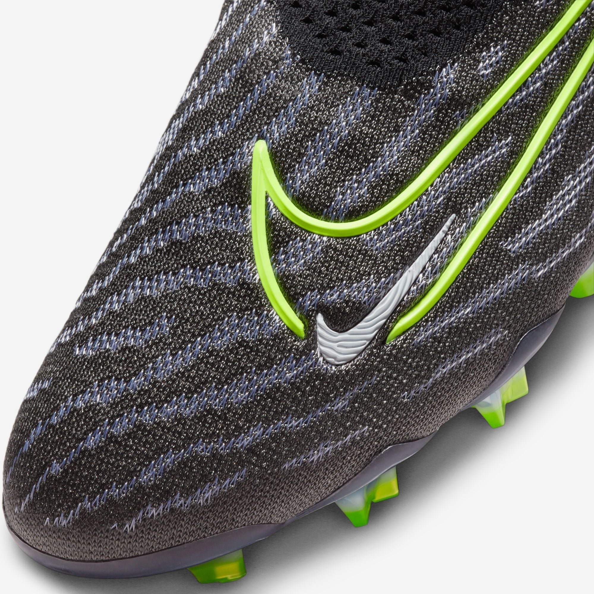 Nike Gripknit Phantom GX Elite DF Fusion FG High-Top Soccer Cleats - Black/White/Blue Glow/Volt