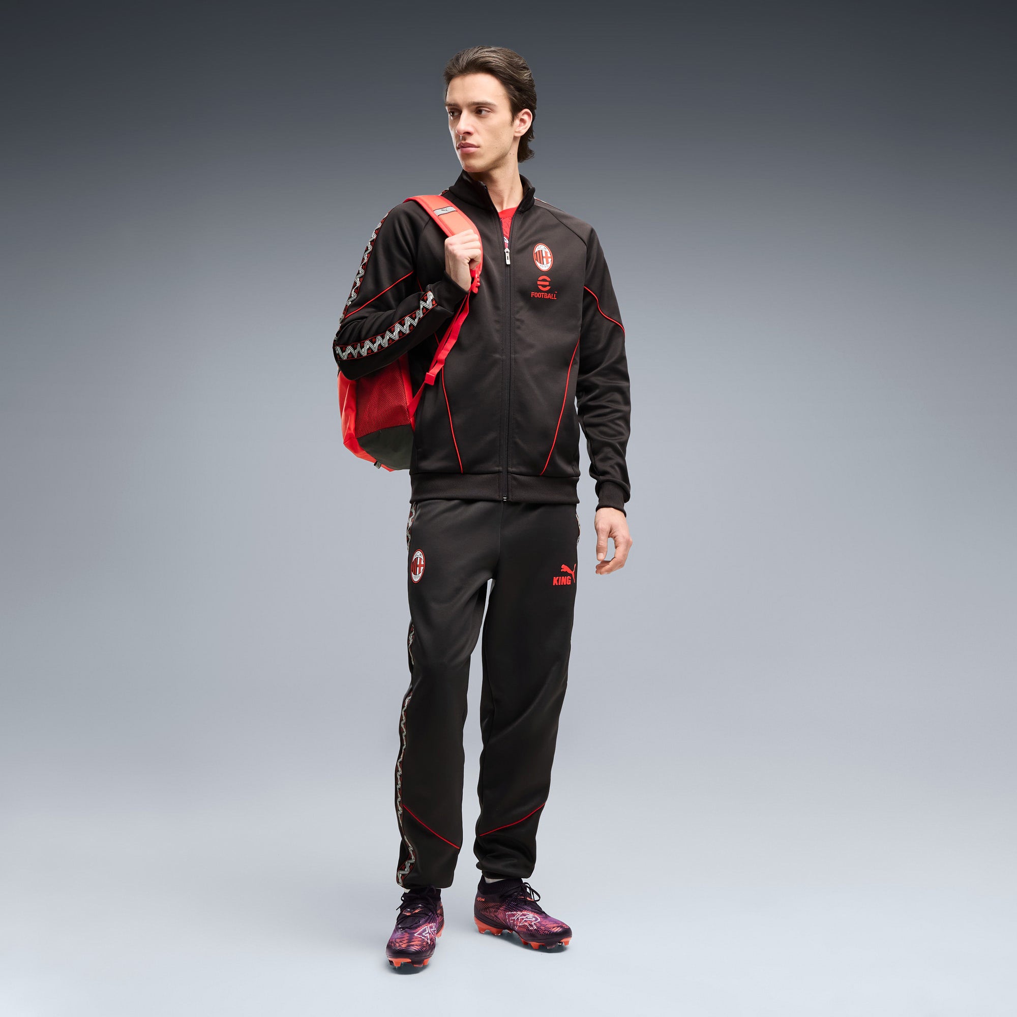 PUMA AC Milan KING Anthem Men's Full-Zip Soccer Track Jacket - Flat Dark Gray-For All Time Red