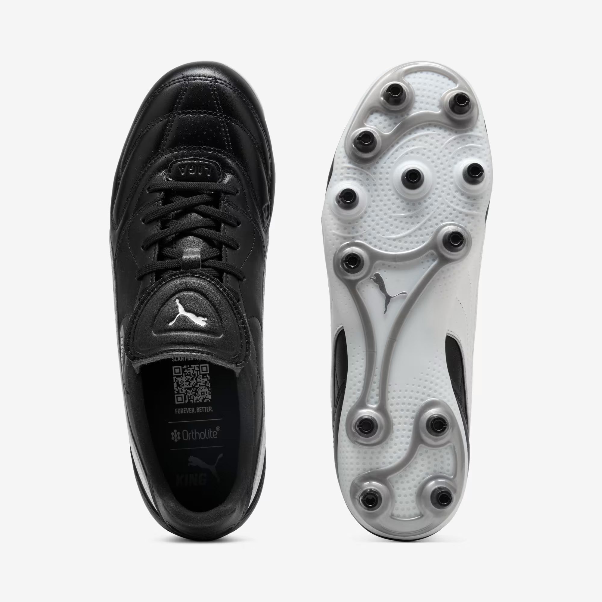 PUMA KING LIGA Firm/Artificial-Ground Low-Top Soccer Cleats - PUMA Black-PUMA Silver-PUMA White