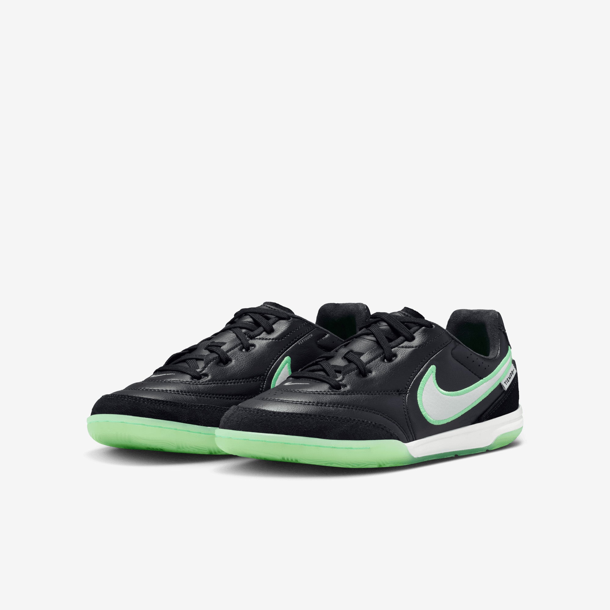 Nike Jr. Tiempo Streetgato Big Kids' Indoor/Court Low-Top Soccer Shoes - Black/Illusion Green-Black