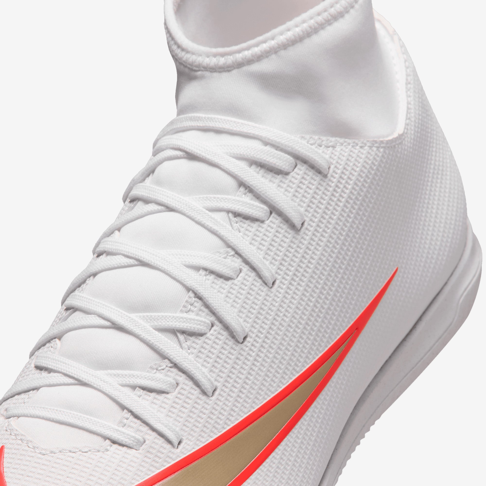Nike Mercurial Superfly 11 Club Indoor/Court High-Top Soccer Shoes - White/Blur-Bright Crimson