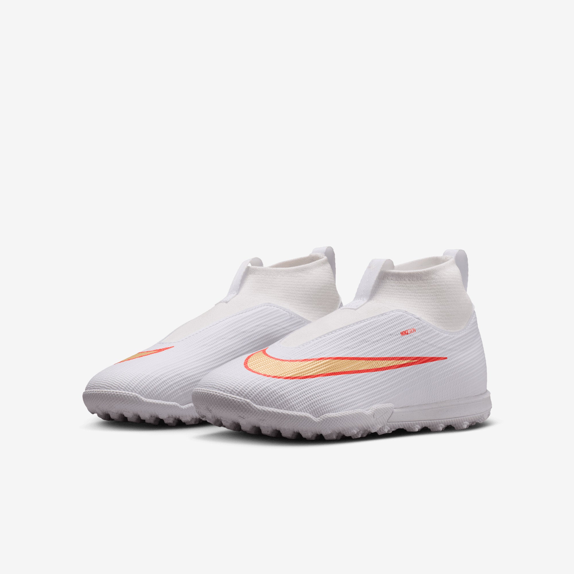 Nike Jr. Mercurial Superfly 11 Academy Big Kids' Turf High-Top Soccer Shoes - White/Blur-Bright Crimson