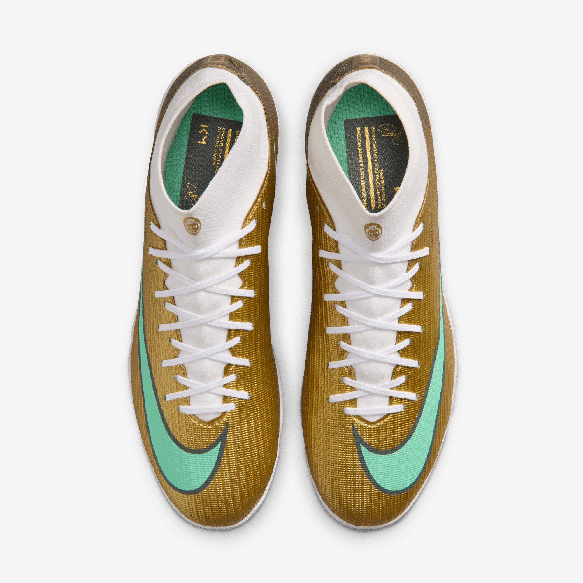 Nike Mercurial Superfly 11 Academy Kylian Mbappé Turf High-Top Soccer Shoes - Metallic Gold/Green Glow