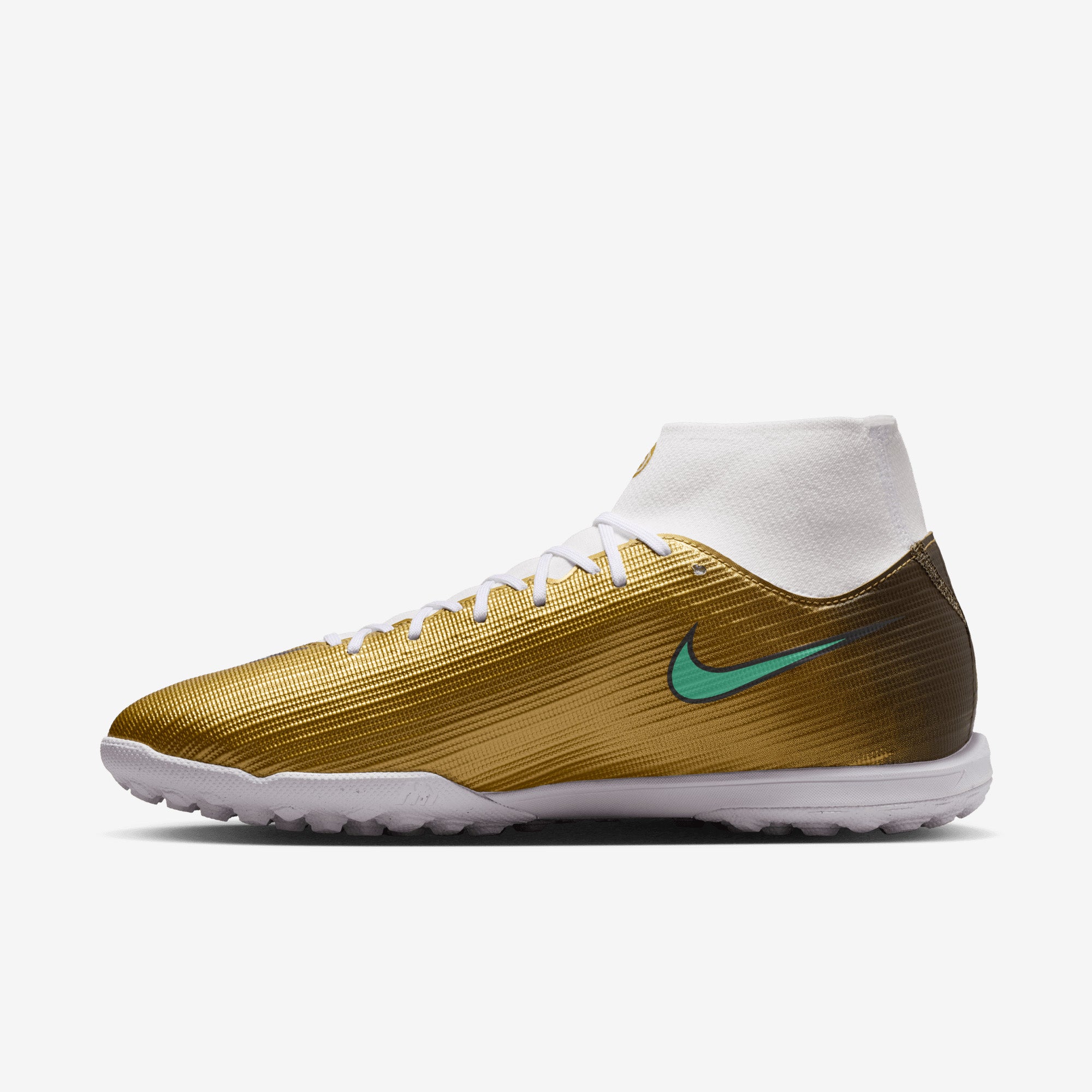 Nike Mercurial Superfly 11 Academy Kylian Mbappé Turf High-Top Soccer Shoes - Metallic Gold/Green Glow
