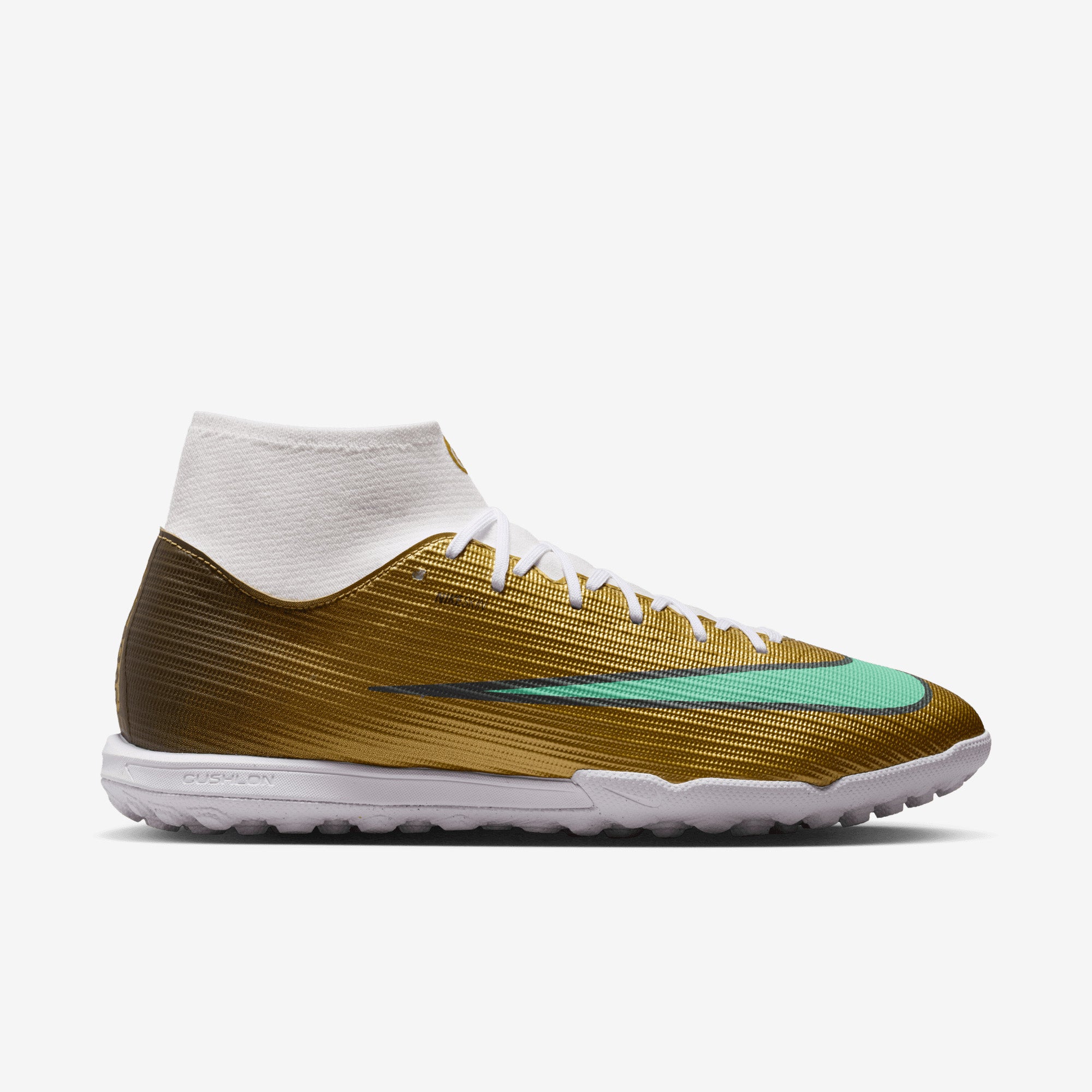 Nike Mercurial Superfly 11 Academy Kylian Mbappé Turf High-Top Soccer Shoes - Metallic Gold/Green Glow