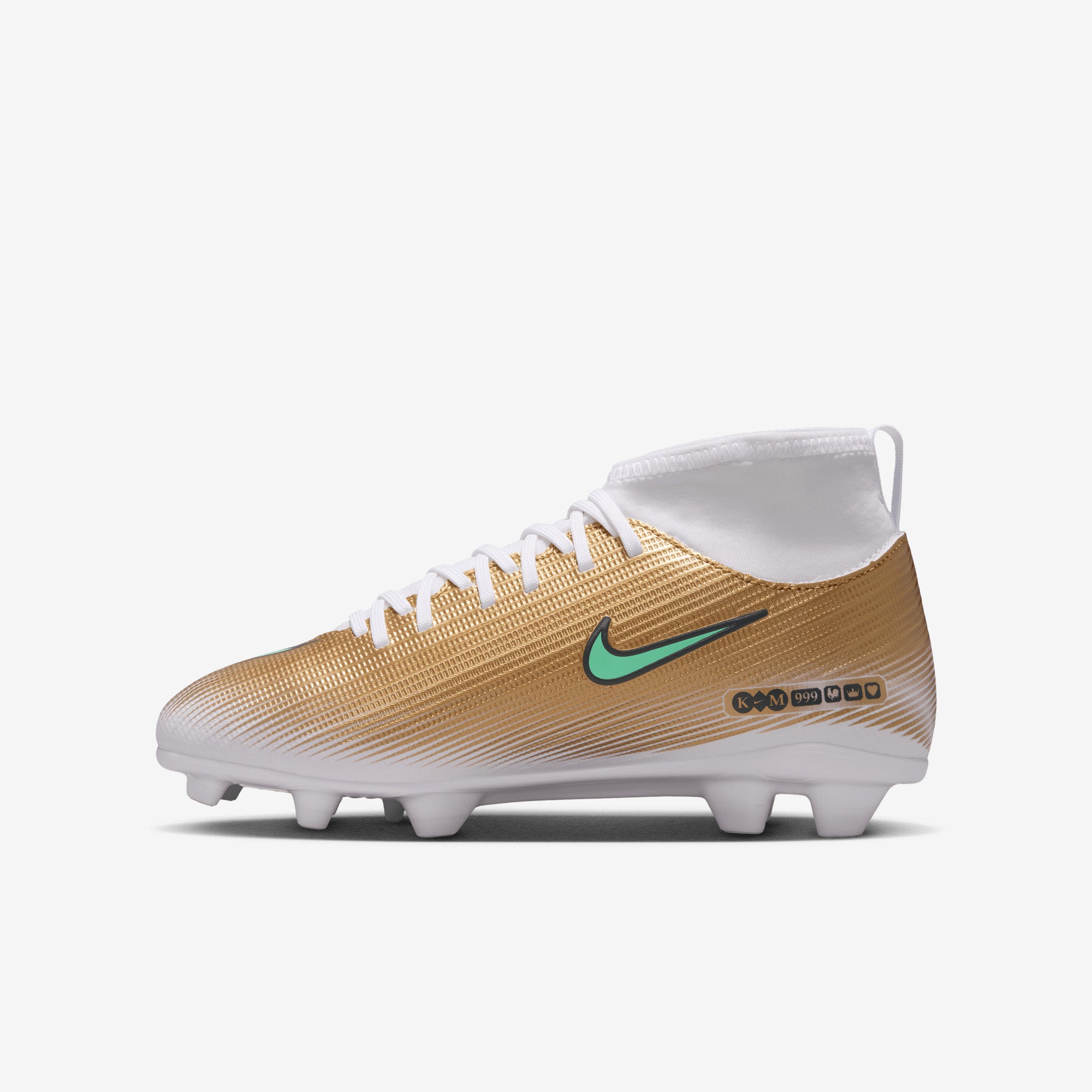 Nike Jr. Mercurial Superfly 11 Club Kylian Mbappé Big Kids' Multi-Ground High-Top Soccer Cleats - Metallic Gold/Green Glow