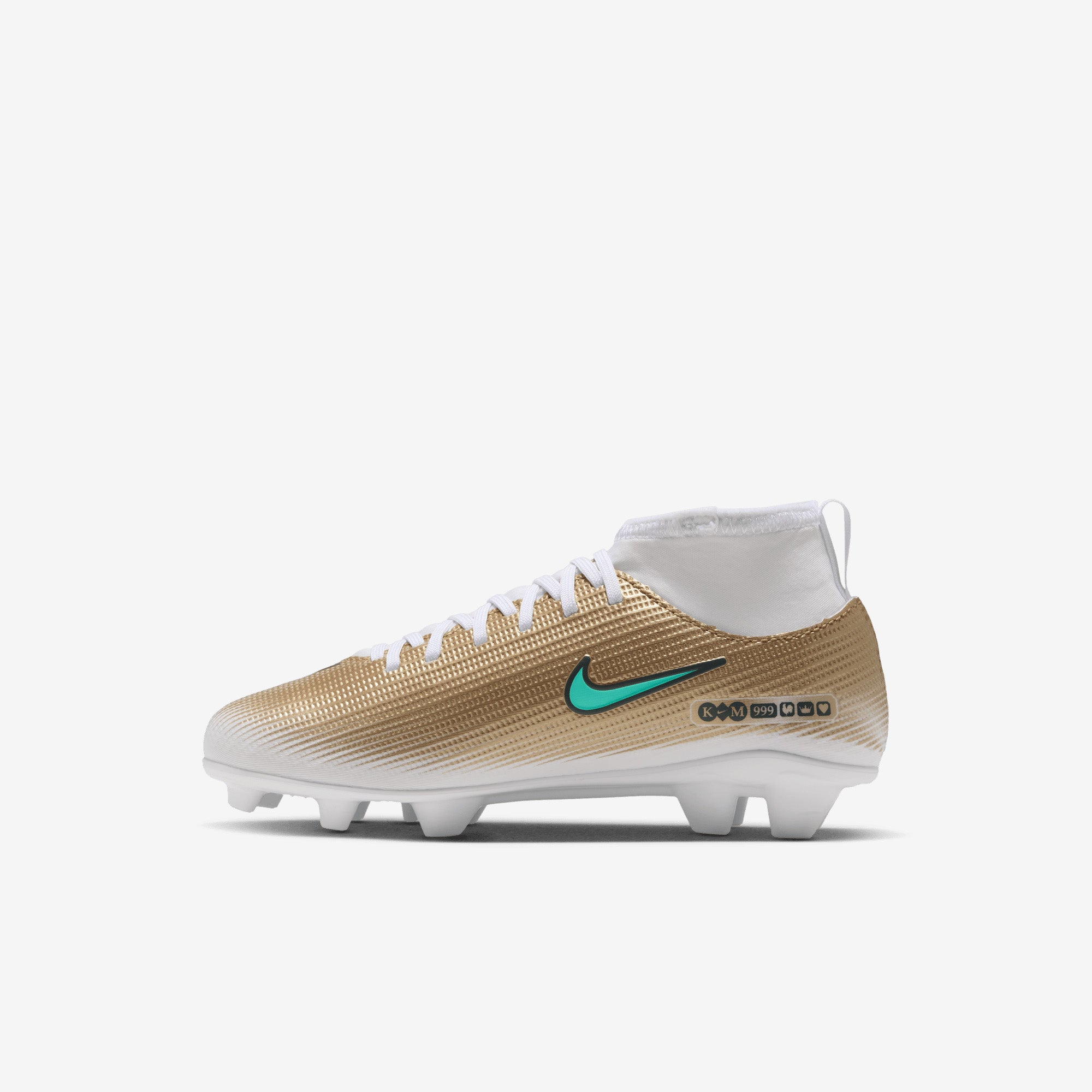 Nike Jr. Mercurial Superfly 11 Club Kylian Mbappé Little Kids' Multi-Ground High-Top Soccer Cleats - Metallic Gold/Green Glow