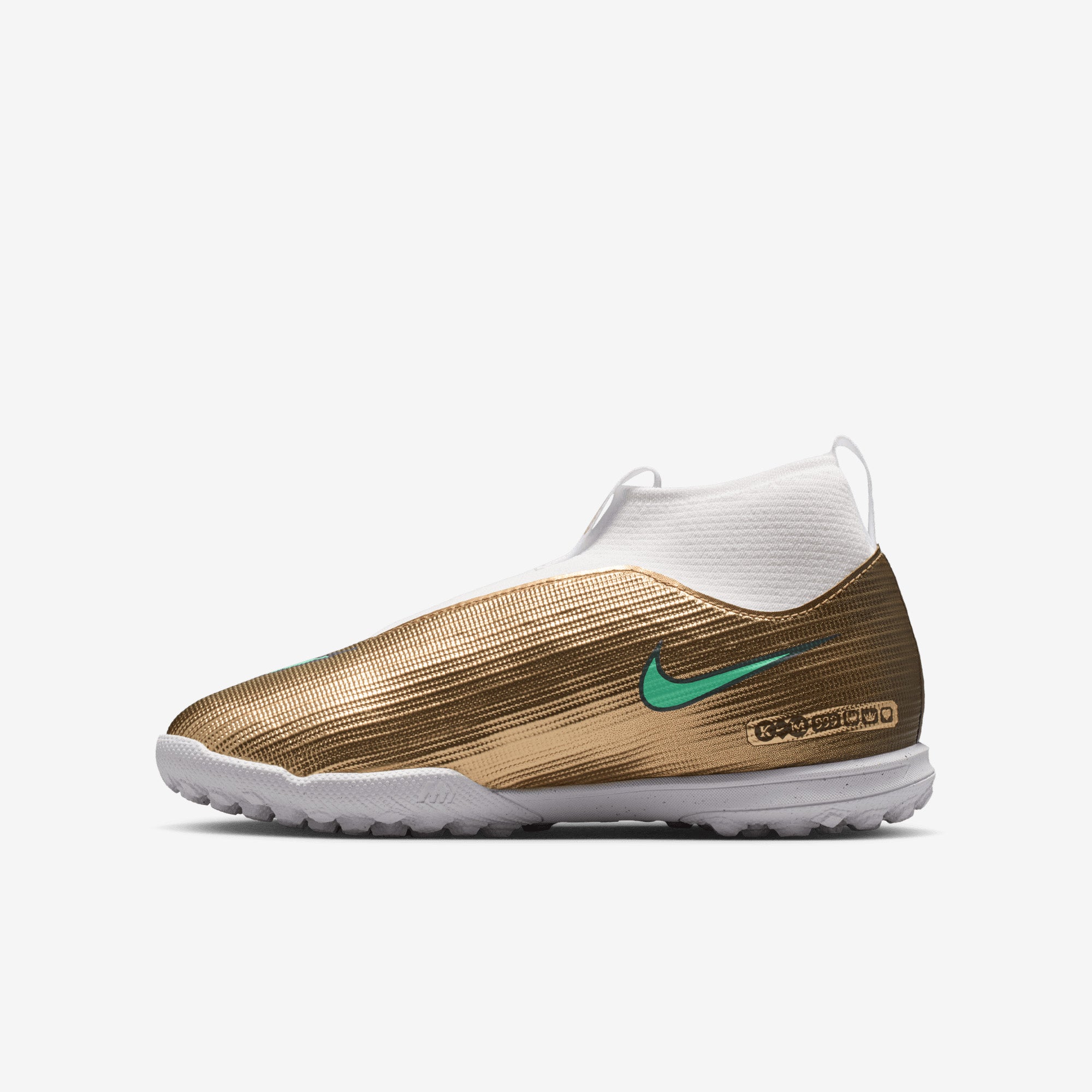 Nike Jr. Mercurial Superfly 11 Academy Kylian Mbappé Big Kids' Turf High-Top Soccer Shoes - Metallic Gold/Green Glow