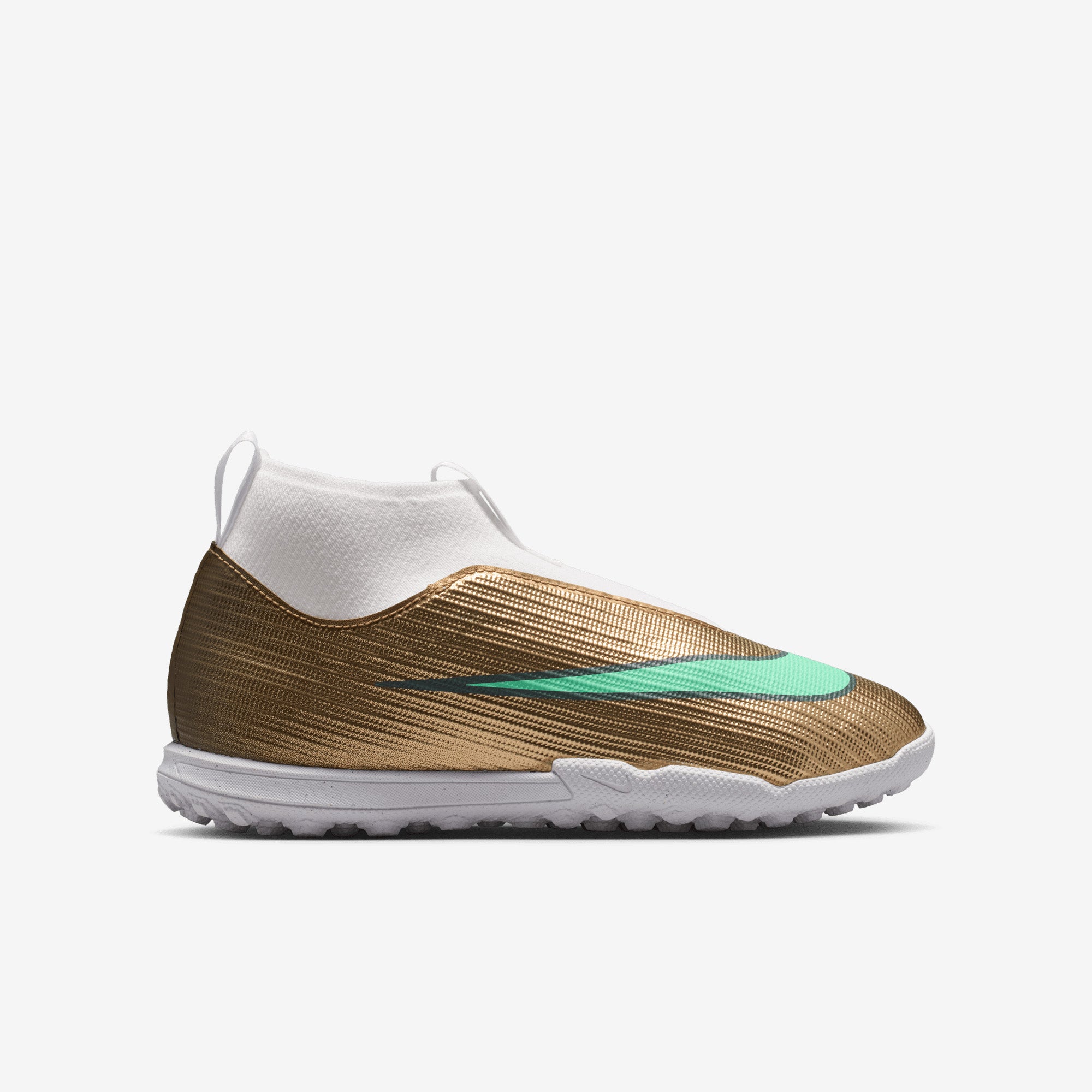 Nike Jr. Mercurial Superfly 11 Academy Kylian Mbappé Big Kids' Turf High-Top Soccer Shoes - Metallic Gold/Green Glow