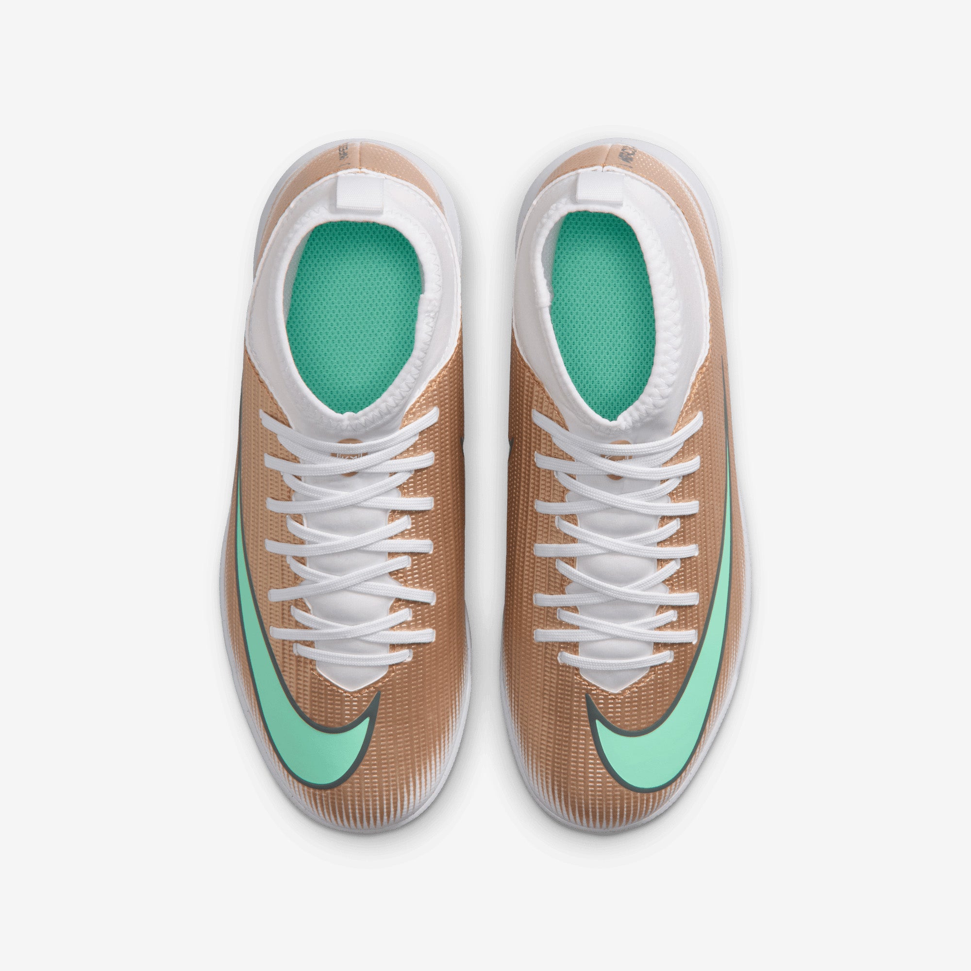 Nike Jr. Mercurial Superfly 11 Club Kylian Mbappé Big Kids' Turf High-Top Soccer Shoes - Metallic Gold/Green Glow
