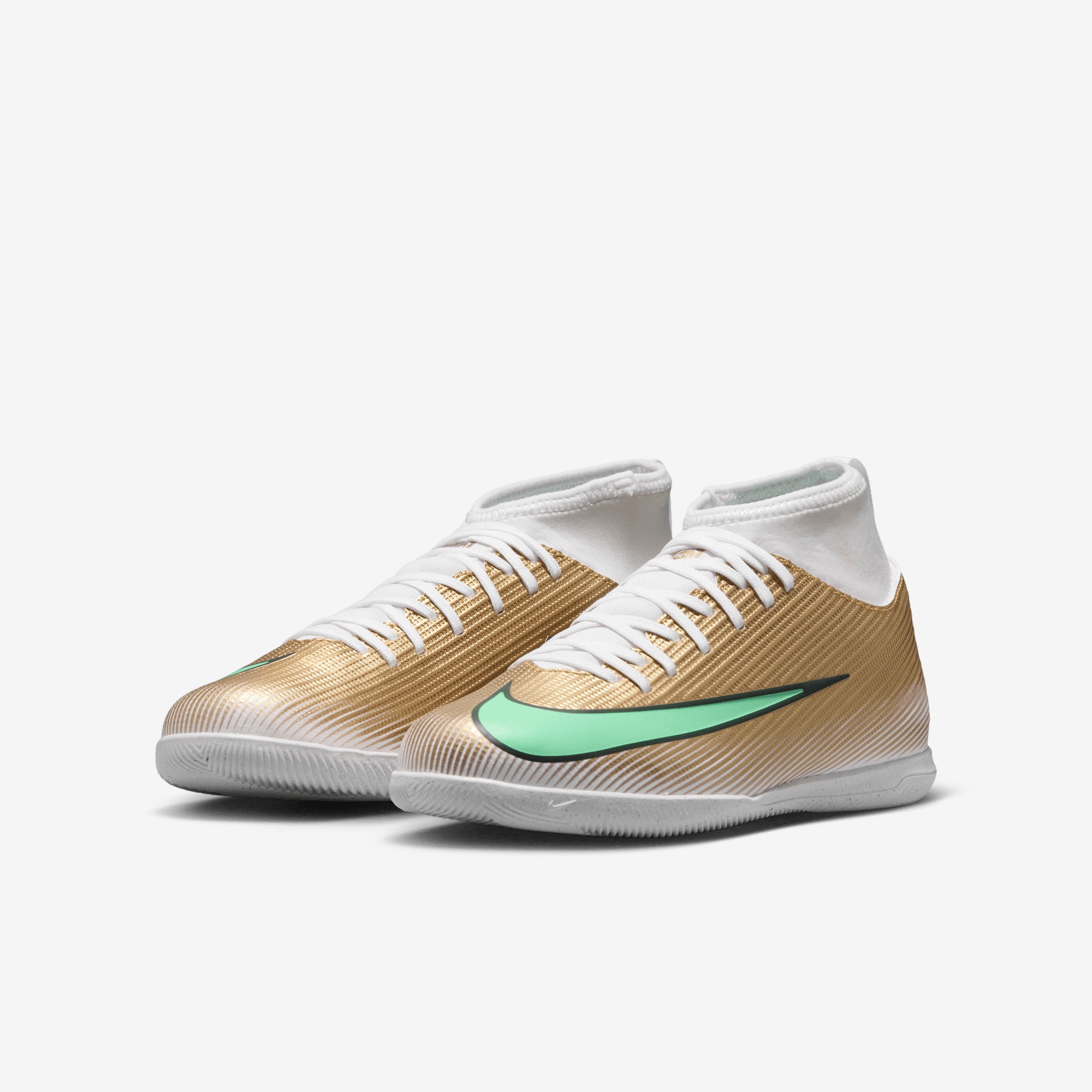 Nike Jr. Mercurial Superfly 11 Club Kylian Mbappé Big Kids' Indoor/Court High-Top Soccer Shoes - Metallic Gold/Green Glow