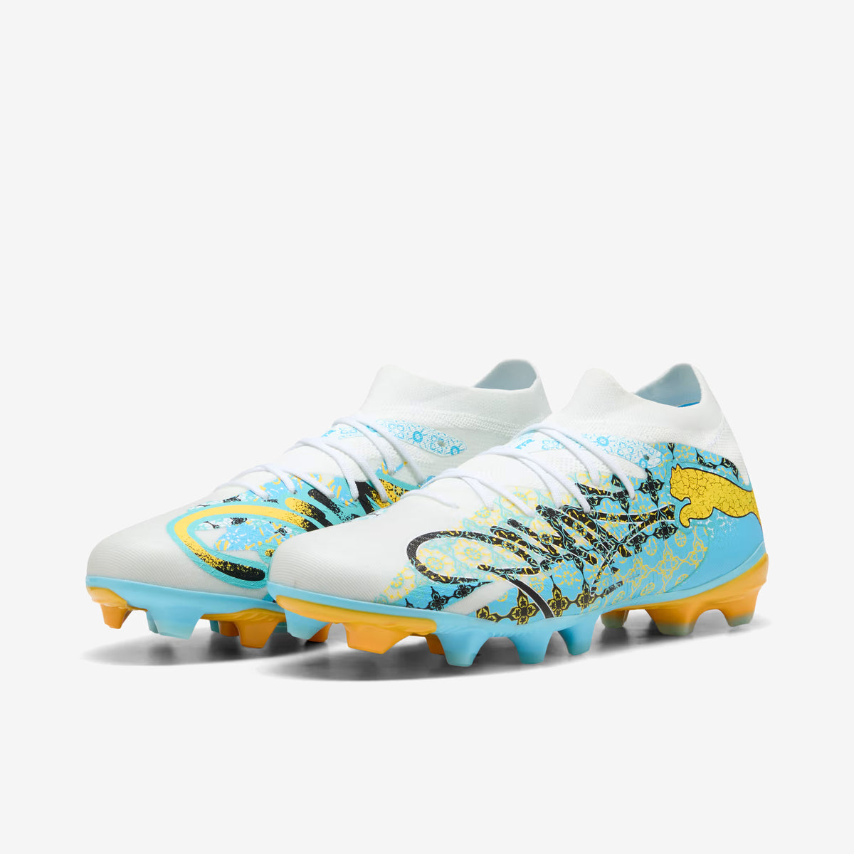 PUMA FUTURE 9 MATCH PLAYMAKER Firm/Artificial-Ground Low-Top Soccer Cleats - PUMA White-Vibrant Blue-Sun Stream-Light Aqua