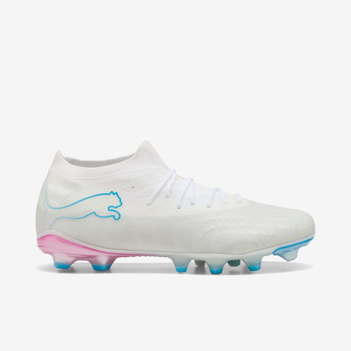 PUMA FUTURE 9 MATCH Firm/Artificial-Ground Low-Top Soccer Cleats - PUMA White-Luminous Blue-Luminous Pink