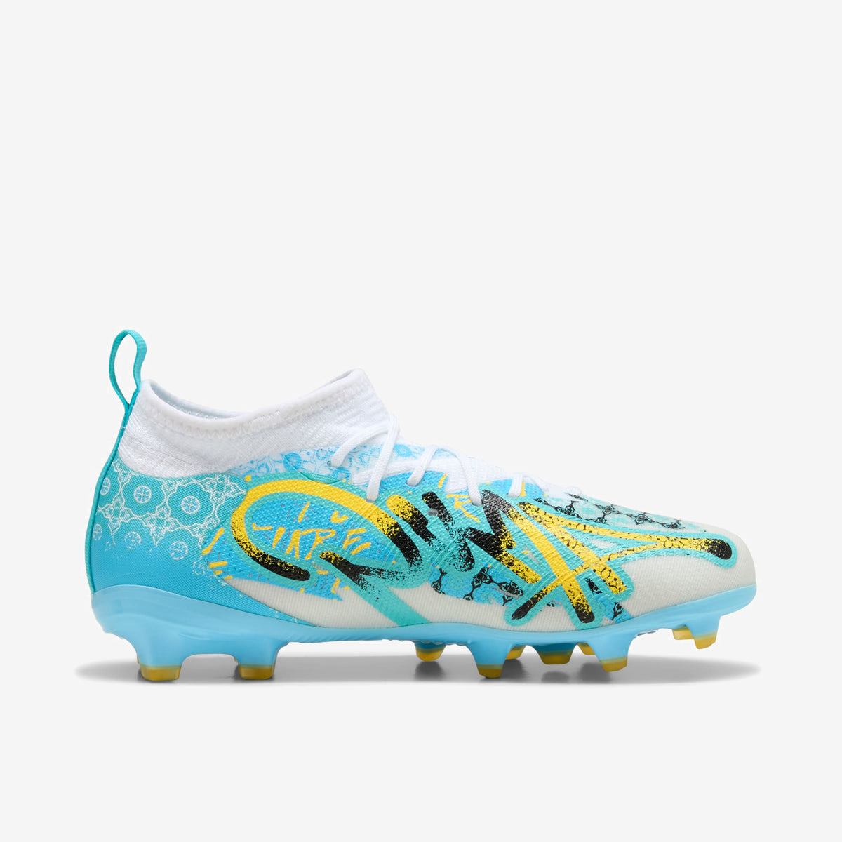 PUMA FUTURE 9 MATCH PLAYMAKER Big Kids' Firm/Artificial-Ground Low-Top Soccer Cleats - PUMA White-Vibrant Blue-Sun Stream-Light Aqua