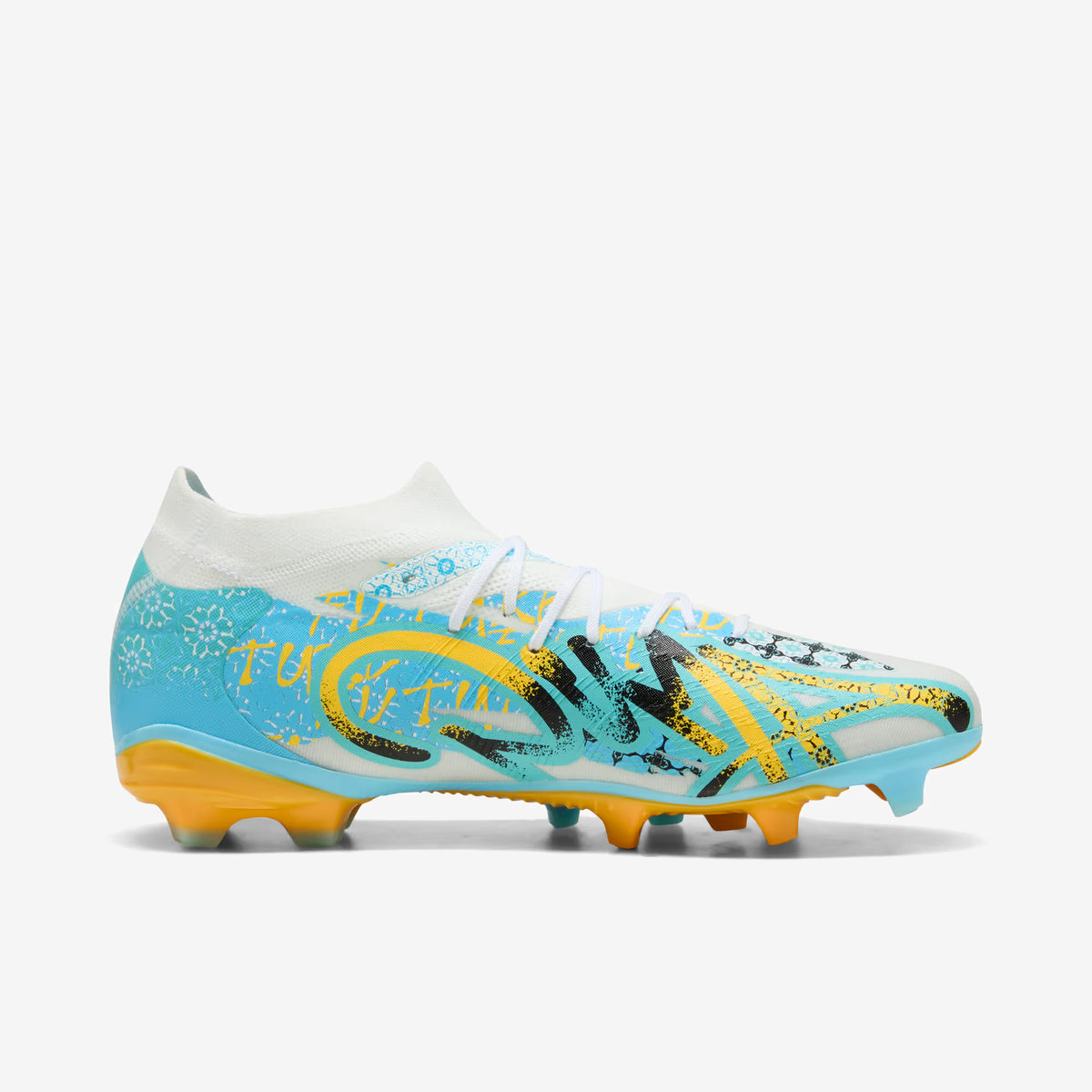 PUMA FUTURE 9 MATCH PLAYMAKER Firm/Artificial-Ground Low-Top Soccer Cleats - PUMA White-Vibrant Blue-Sun Stream-Light Aqua